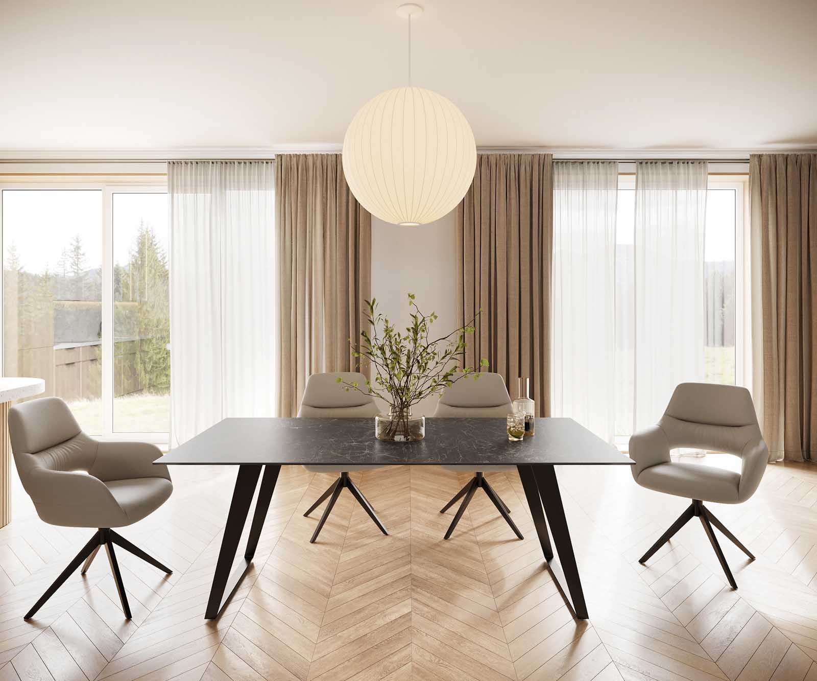 Маса 200x100 Keramik Laminam® Nero Greco Антрацит Метал под ъгъл Черен Edge 1