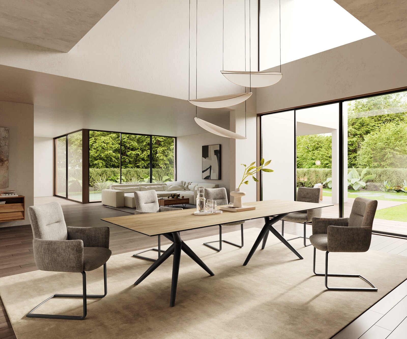 Трапезна маса Edge 300x100, керамика Laminam „®“, цвят „Sabbia“ (дъбов), Estelar, кръгла, метал, черна 5