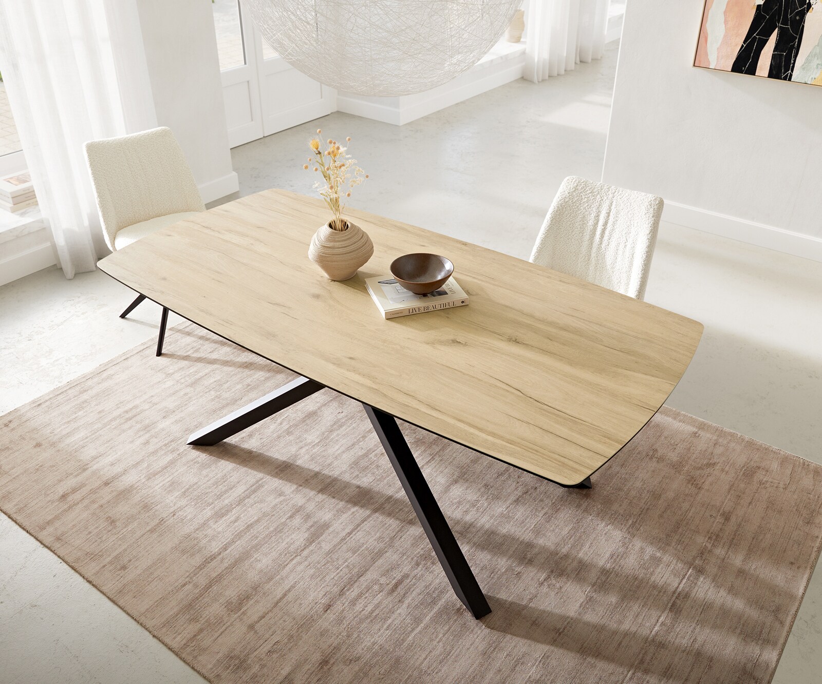 Маса Boot 200x100 Keramik Laminam® Sabbia Дъбцвят КръстРамка Правоъгълник Черен Edge 3