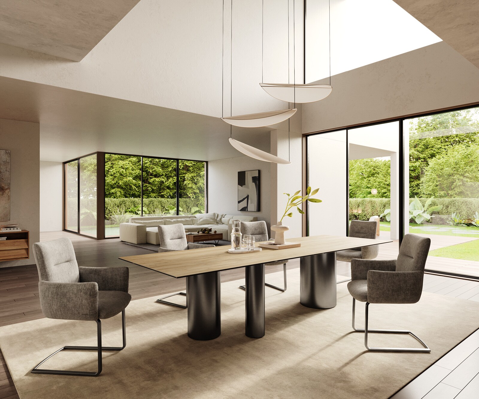 Трапезна маса Edge 300x100, керамика Laminam „®“, „Sabbia“ в цвят на дъб, „Troa“ от неръждаема стомана, графит 7