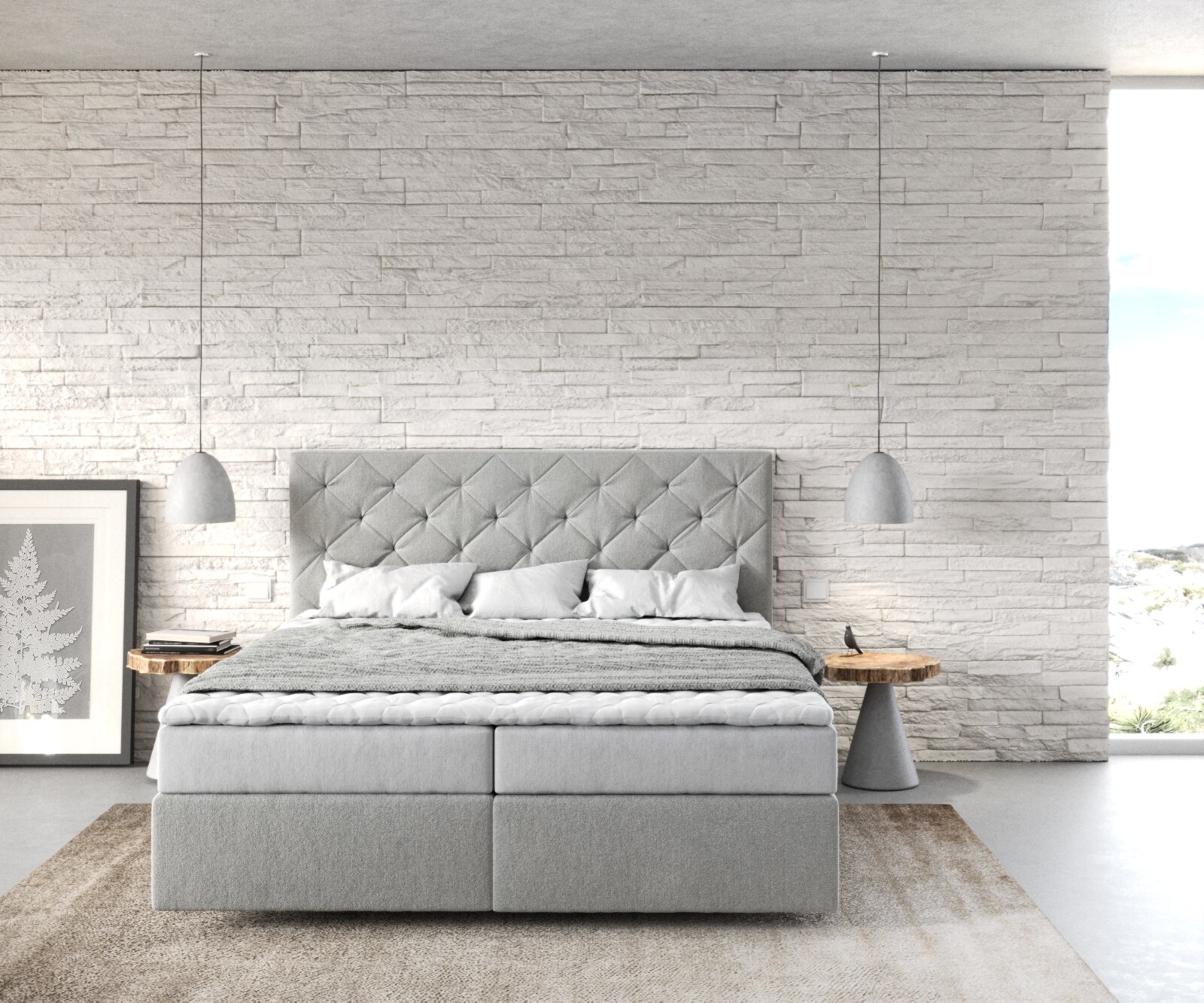 Легло Боксспринг 160x200 cm Микрофибър СребристоСив с Матрак и Топер Dream-Great 1