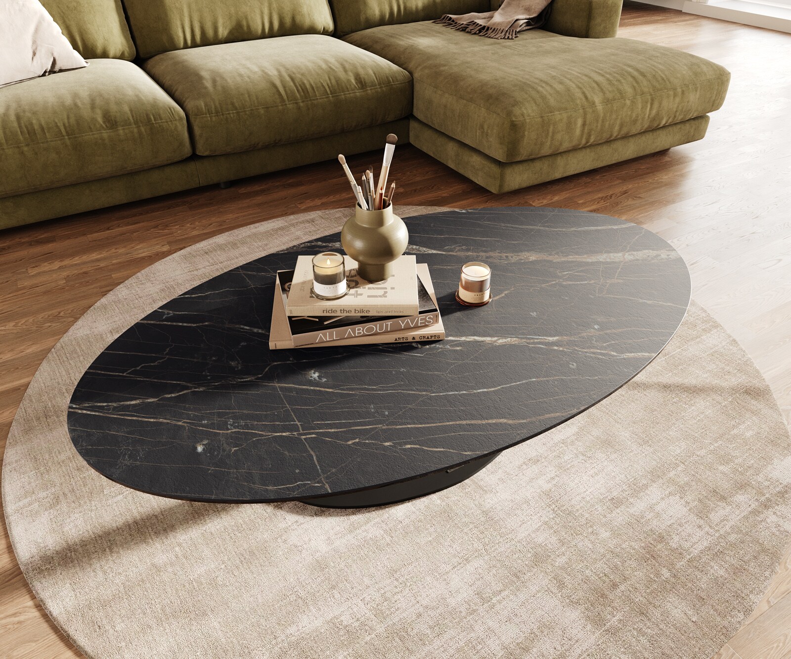 Масичка за кафе Edge Oval 140x80 cm Ceramic Laminam® Noir Desir Brown Vibany Metal Black 4