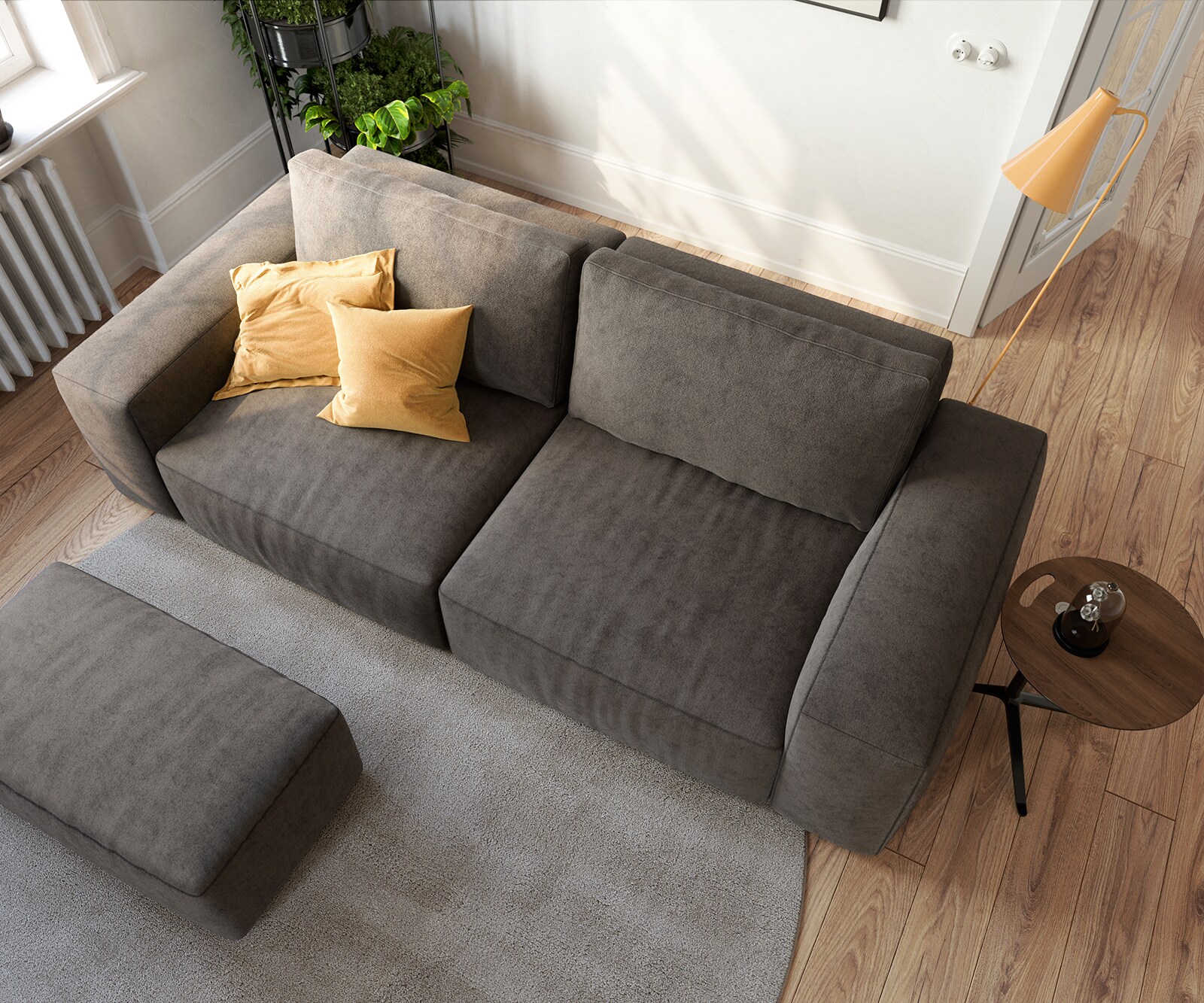 Голям диван L 230x95 cm Микрофибър Каки-Кафяв с табуретка Lanzo 5