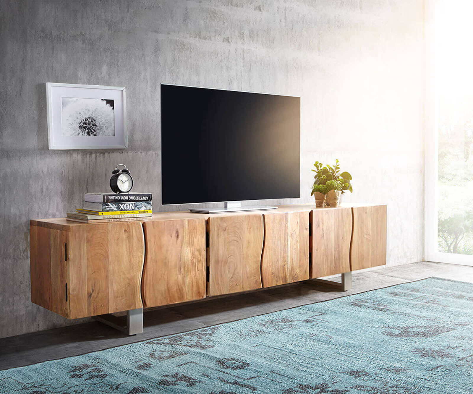 ТВ шкаф Live-Edge 220 cm 6 врати дървен ръб 