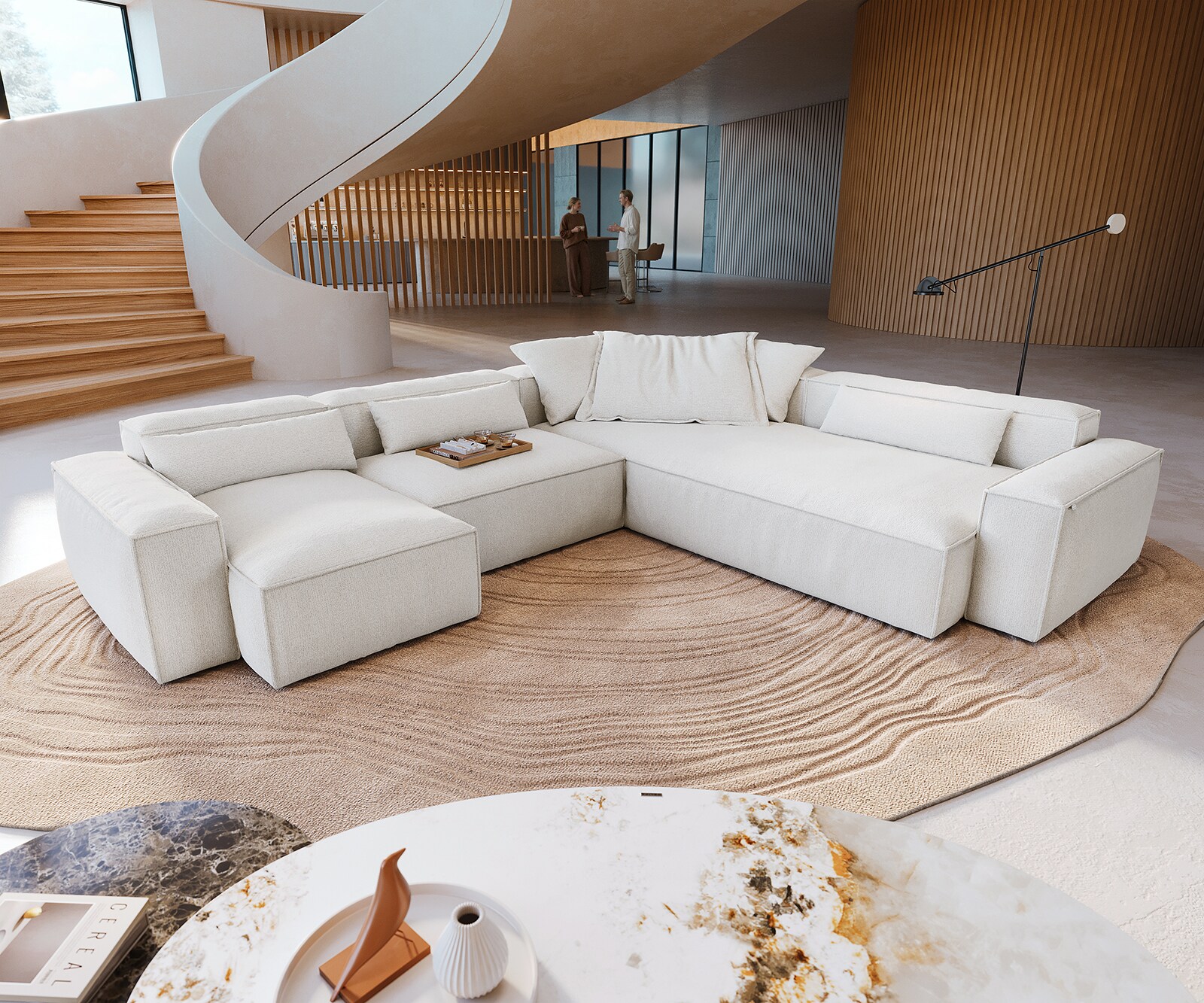 Дневен кът Freestyle 360x290 cm Bouclé Soft Beige с тръбен шев