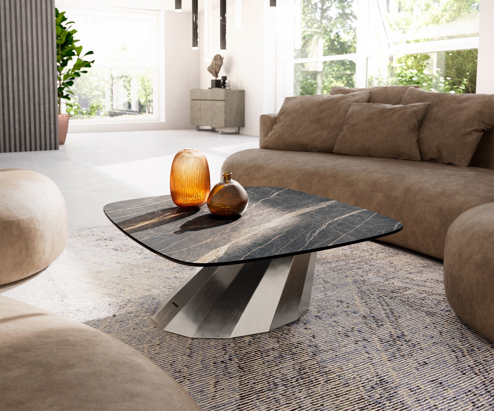 Масичка за кафе Edge Boot 90x90 cm керамика Laminam® Noir Desir Brown Parabi матирана неръждаема стомана 1