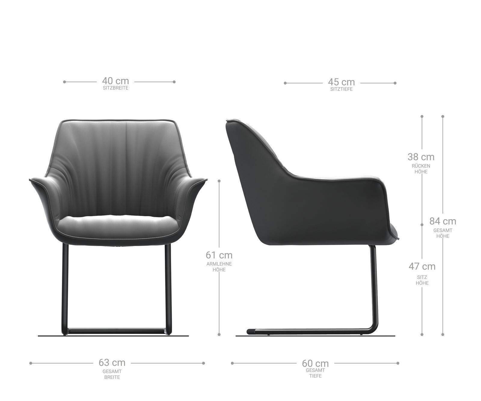 Люлеещ стол с подлакътници Естествена кожа Черен Конзолен крак кръгъл Неръждаема стомана Keila-Flex 6