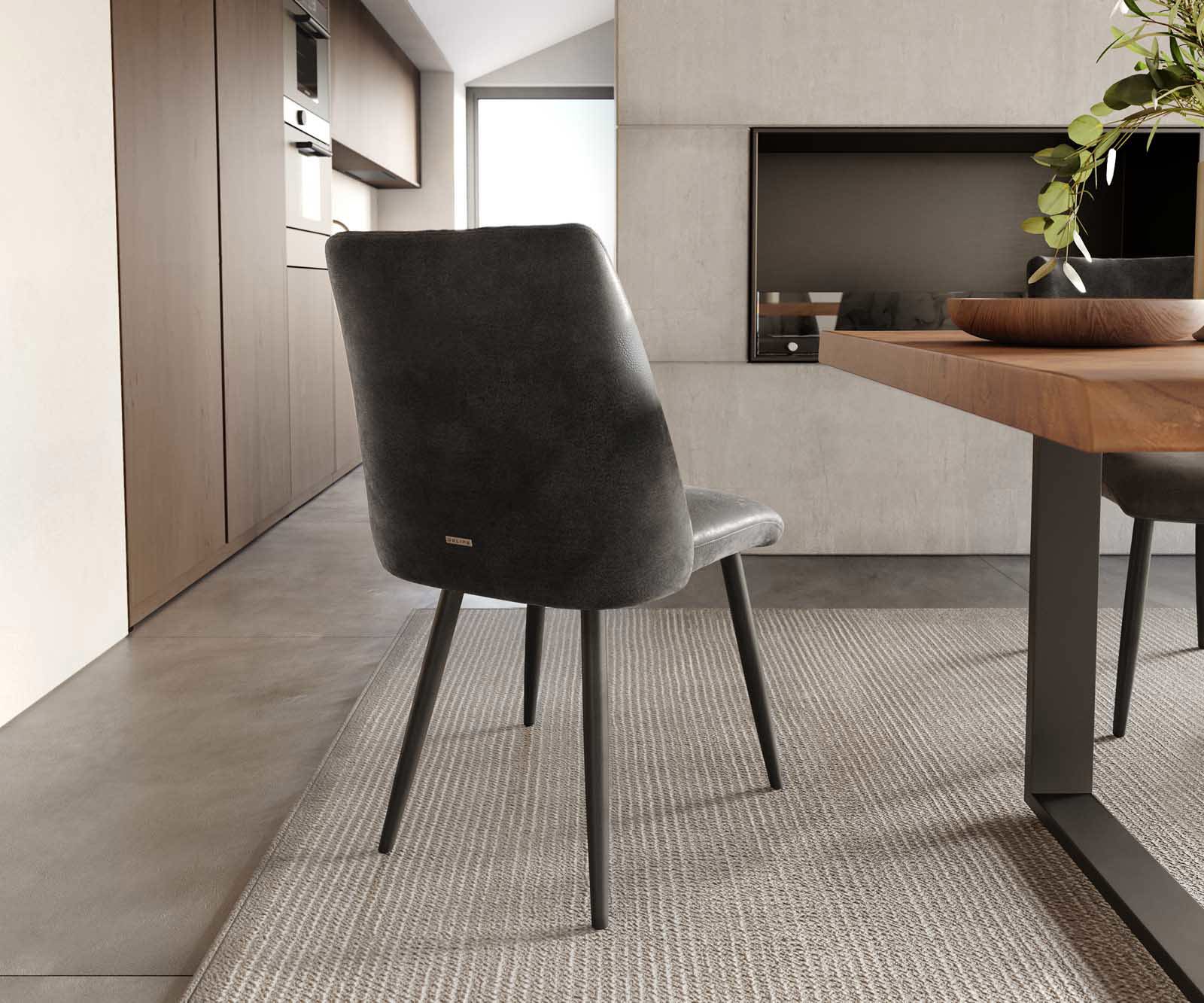 Трапезен стол Антрацит Винтидж 4 крака конични Черен Покет пружина Elso-Flex 3 Трапезен стол Антрацит Винтидж 4 крака конични Черен Покет пружина Elso-Flex 3