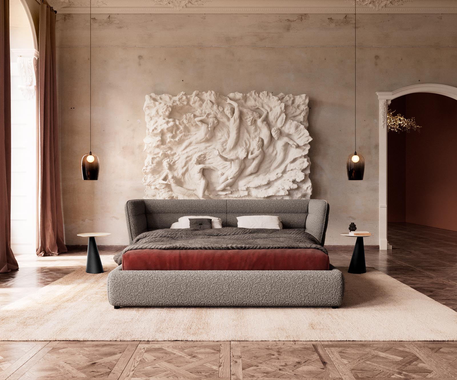 Тапицирана основа за легло Simea 180x200 cm bouclé silver grey 2