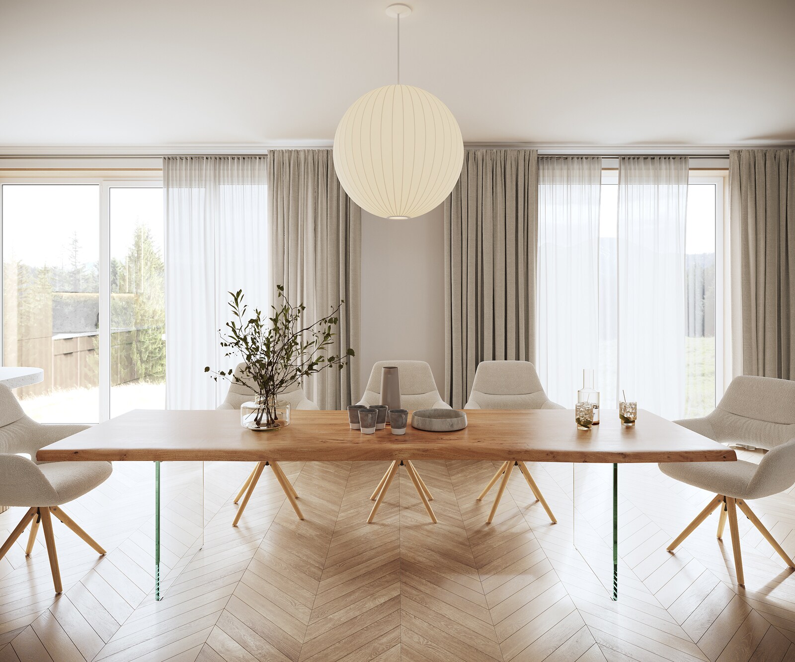 Маса 300x100 XL Акация Натурал Стъкло Edge 2