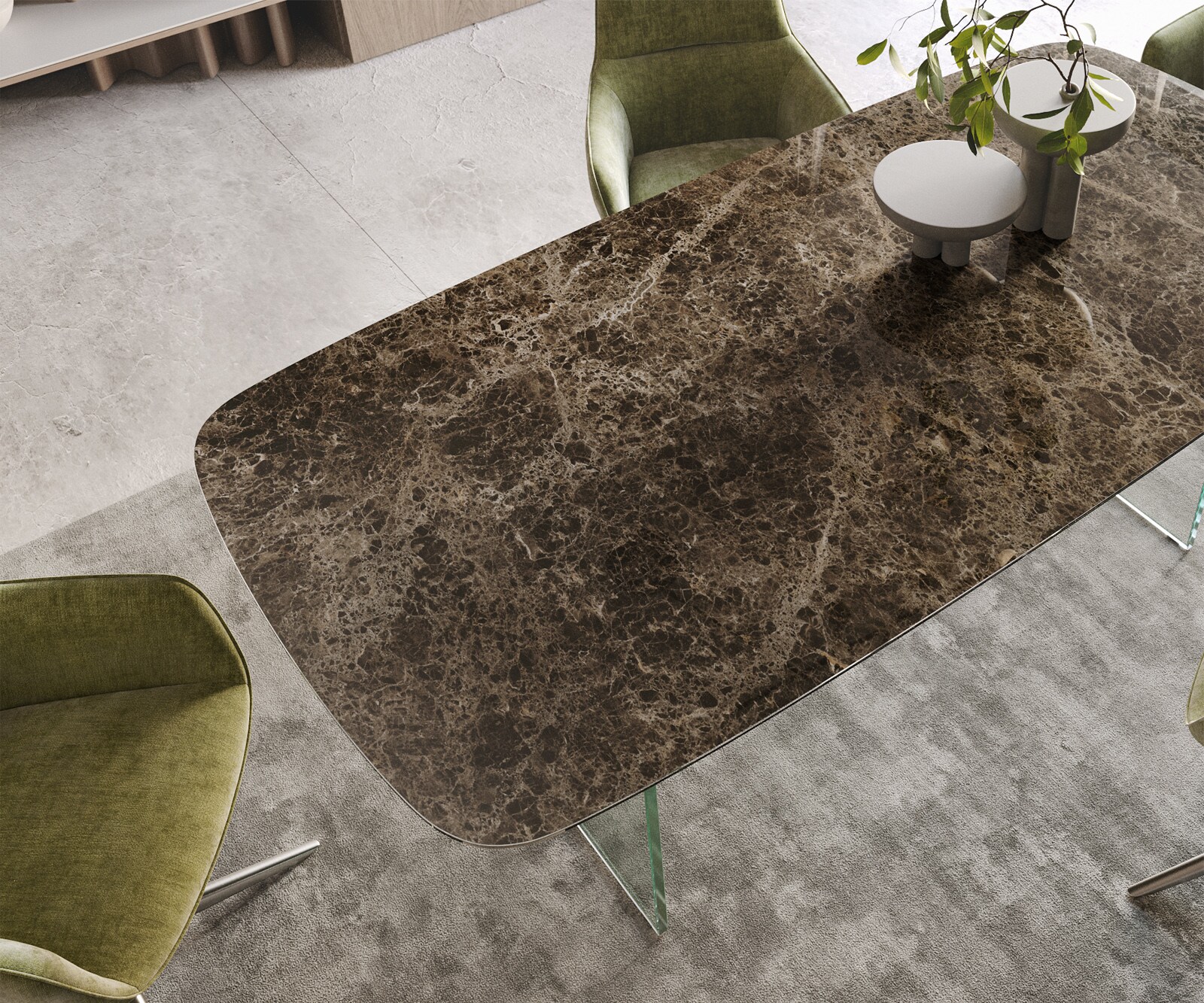 Трапезна маса Edge Boot 200x100, керамика Laminam „®“, Emperador Extra Lucidato, тъмнокафява, стъклена рамка 4