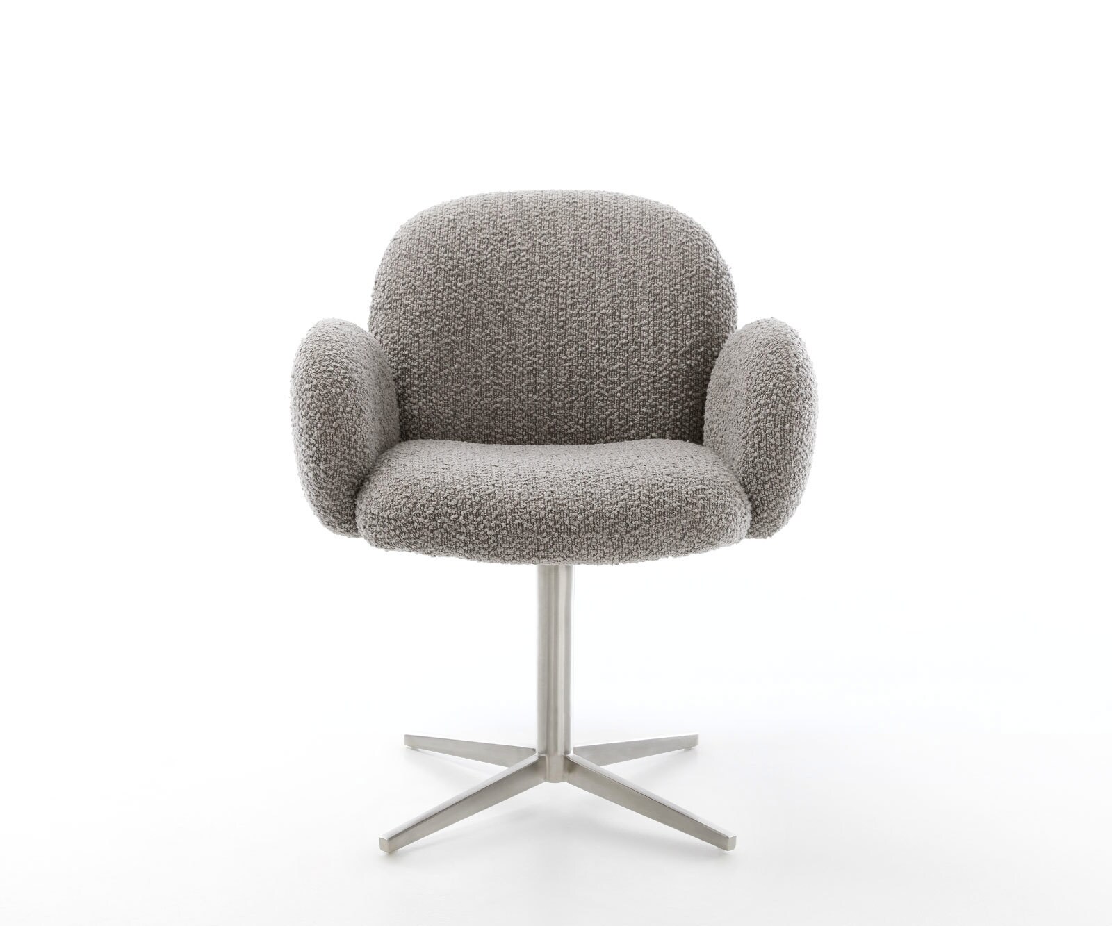 Врътящ се стол с подлакътници Букле СребристСив Офис основа Неръждаема стомана 360° въртящ се Покет пружина Nube-Flex 2