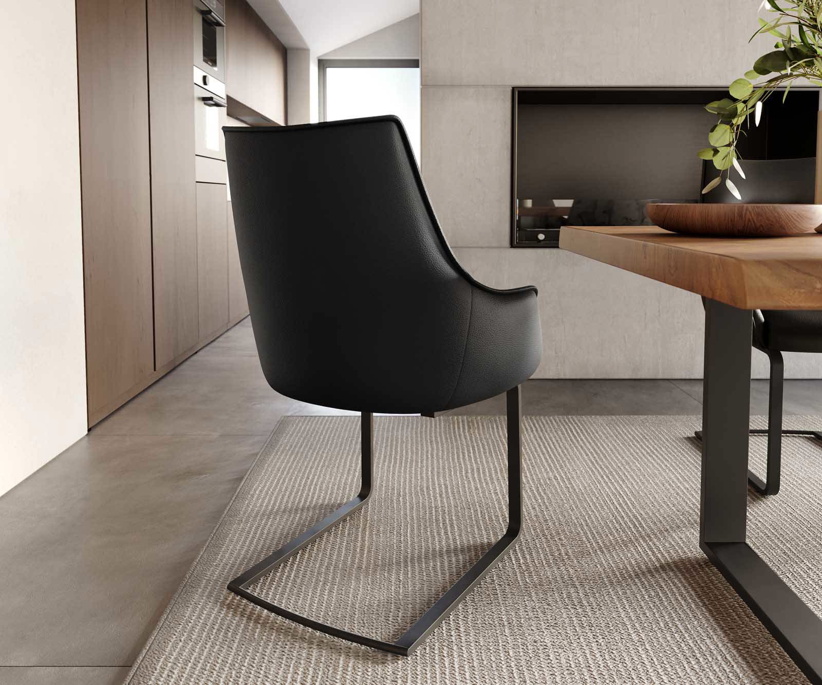 Люлеещ стол с подлакътници Естествена кожа Черен Конзолен крак плосък Черен Покет пружина Alja-Flex 4 Люлеещ стол с подлакътници Естествена кожа Черен Конзолен крак плосък Черен Покет пружина Alja-Flex 4