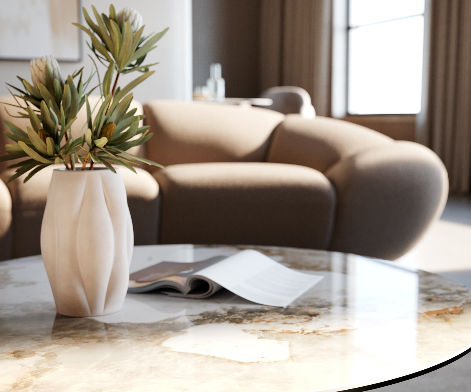 Кръгла масичка за кафе Edge 90x90 cm керамика Minas Melange Parabi матирана неръждаема стомана 6