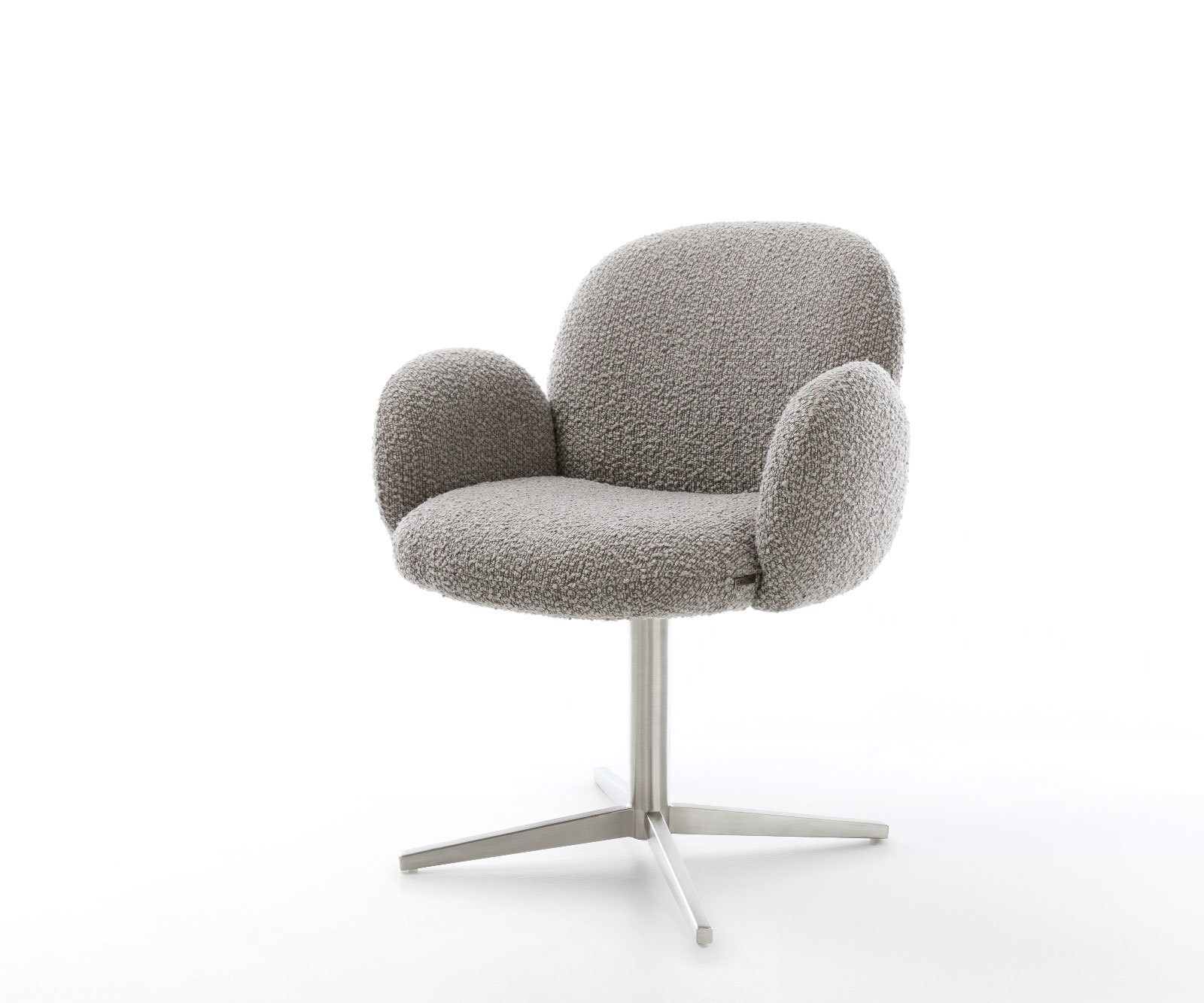 Врътящ се стол с подлакътници Букле СребристСив Офис основа Неръждаема стомана 360° въртящ се Покет пружина Nube-Flex 1