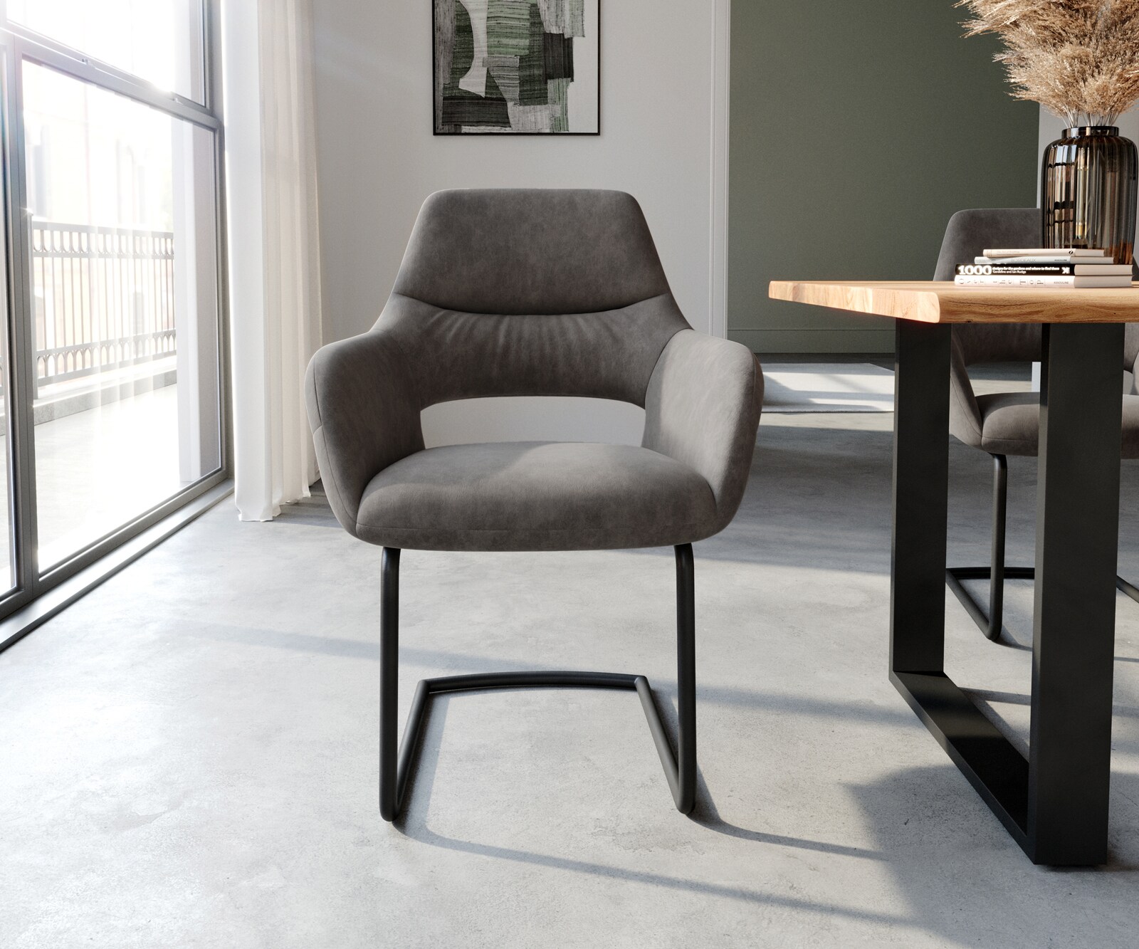 Люлеещ стол с подлакътници Антрацит Винтидж Конзолен крак кръгъл Черен Yago-Flex 2