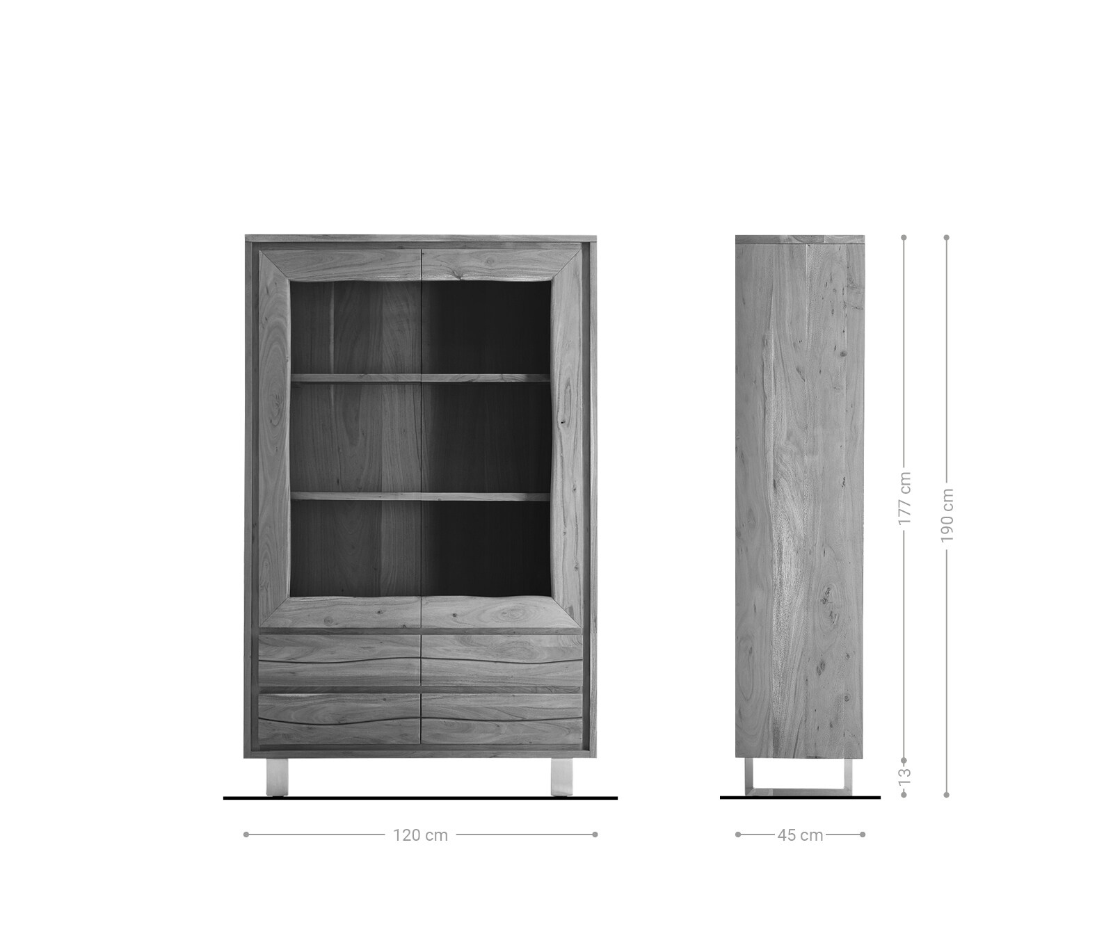  120x190 cm Акация Натурал прав ръб 2 Врати 4 Чекмеджета Масив Live-Edge 10