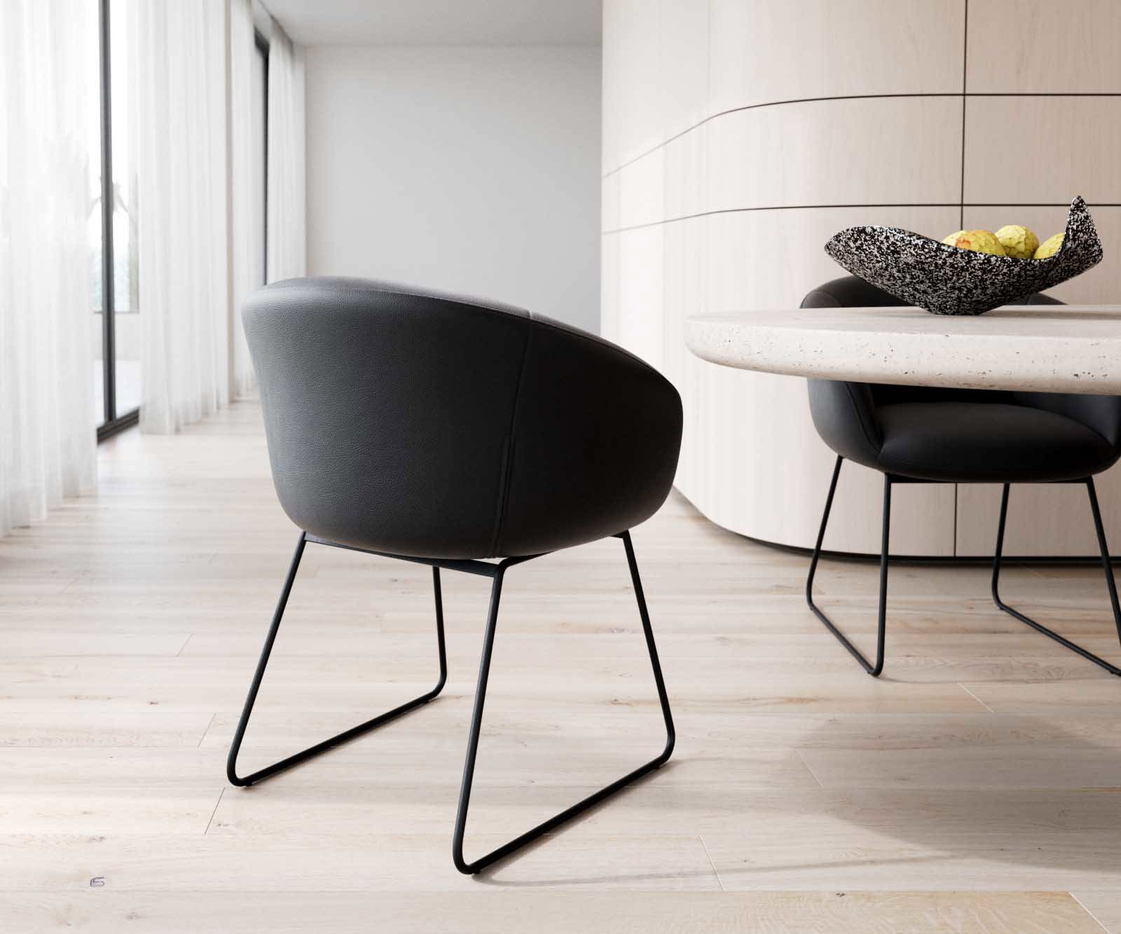 Трапезен стол с подлакътници Естествена кожа Черен Извити крака Черен Покет пружина Vinka-Flex 4 Трапезен стол с подлакътници Естествена кожа Черен Извити крака Черен Покет пружина Vinka-Flex 4