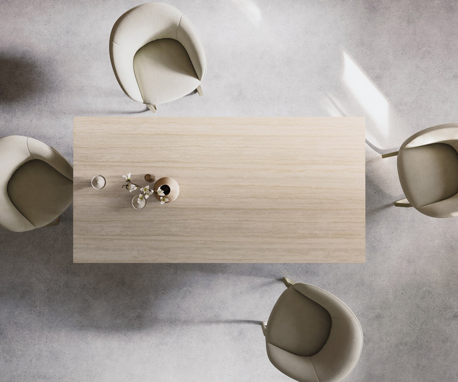 Трапезна маса Edge 200x100, керамика Laminam „®“, Travertino Bianco, кремаво-бяла, метал, наклонена повърхност с ефект „Титан“ 5