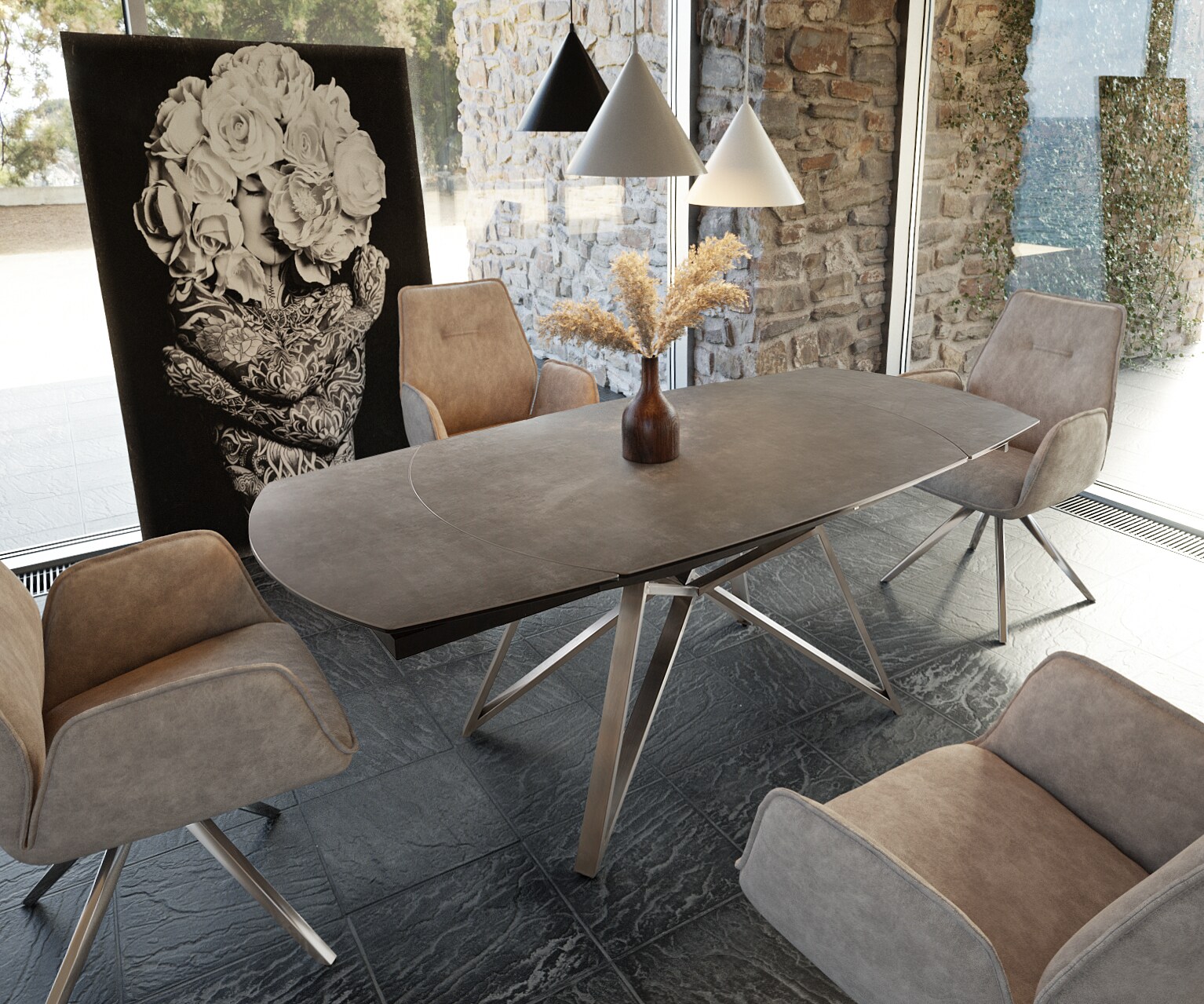 Маса 130/200x95 cm Keramik Кафяв Неръждаема стомана разтегателна Carlow Маса 130/200x95 cm Keramik Кафяв Неръждаема стомана разтегателна Carlow