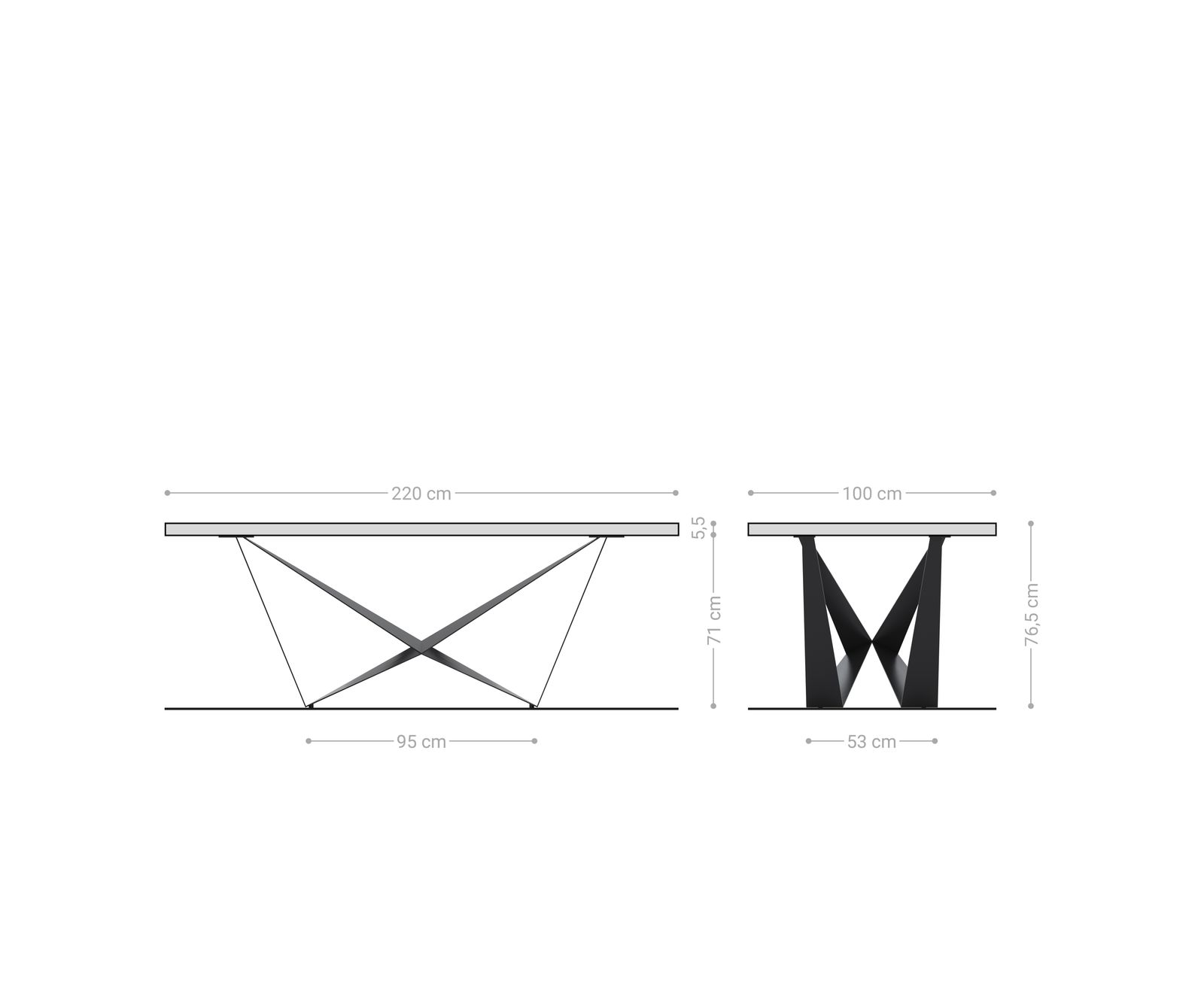 Трапезна маса Edge 220x100 XL от акация, „Платина“, „Спайдър“, плоска стомана, черна, с естествени ръбове 8