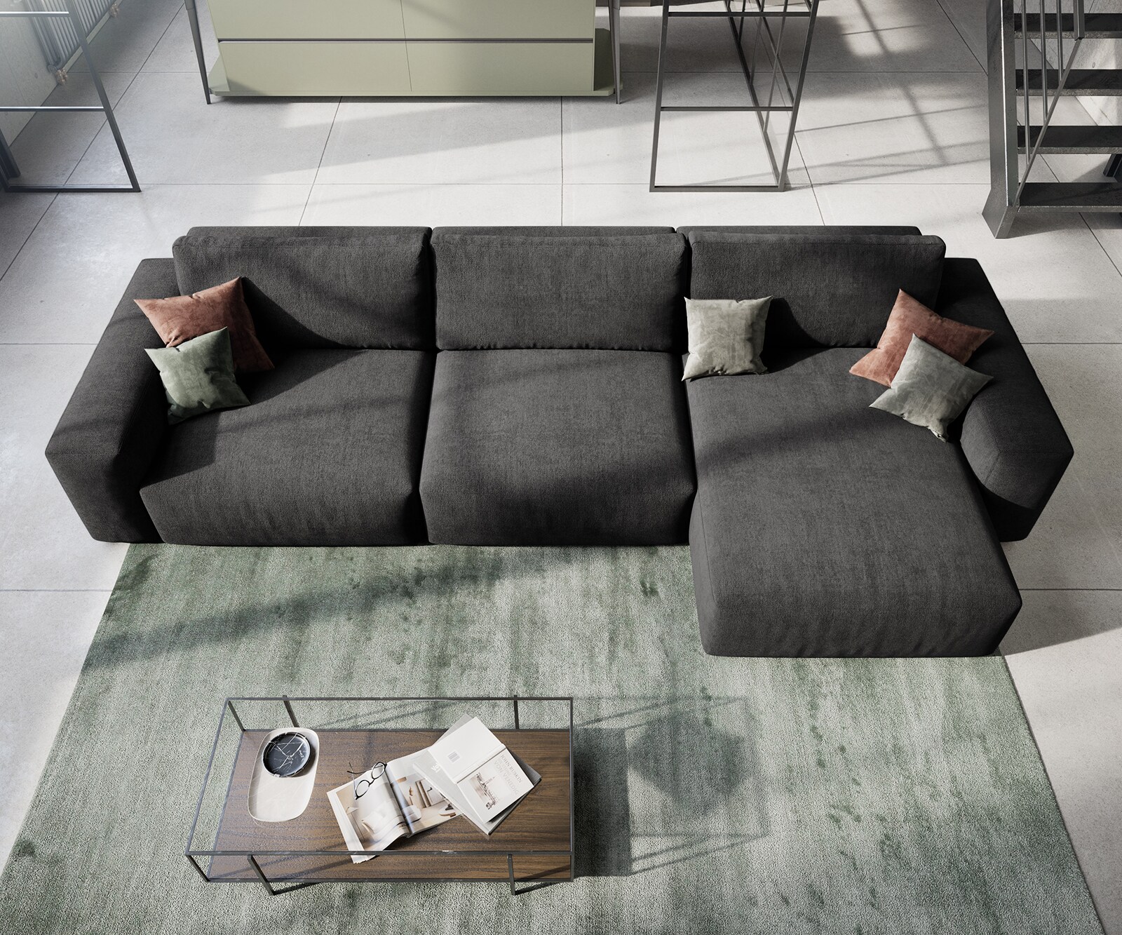 Ъглов диван XL 380x180 cm Микрофибър Черен Варианти лежанка Lanzo 3