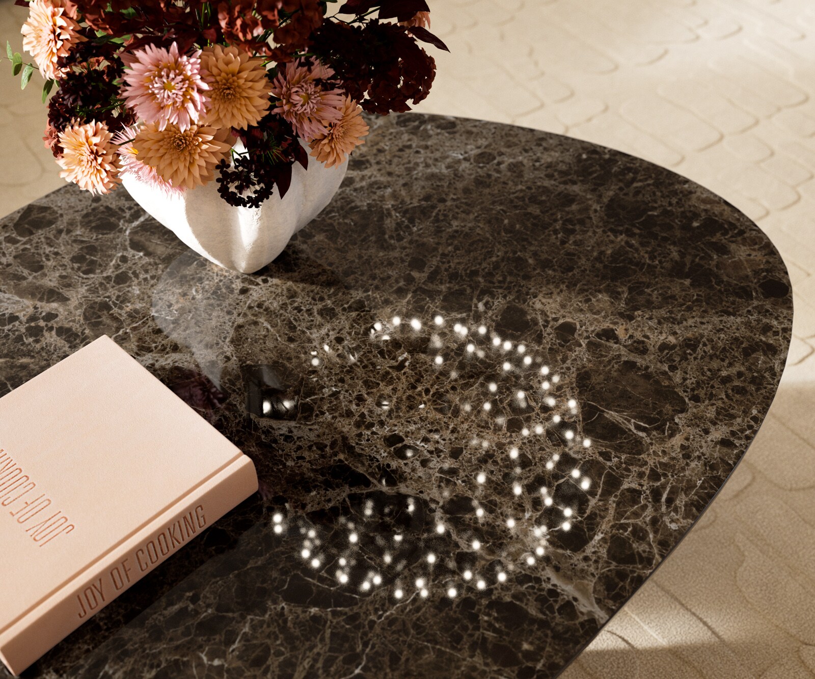 Масичка за кафе Edge Oval 140x75 cm Керамичен ламинат® Emperador Extra Lucidato Тъмно кафяво Vibany Матирана неръждаема стомана 7