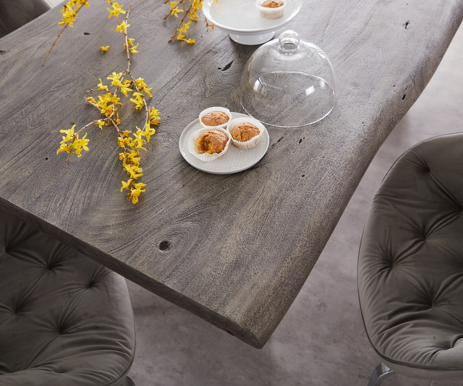 Маса 220x100cm XL Акация Платинен цвят Неръждаема стомана Широк профил Edge 7