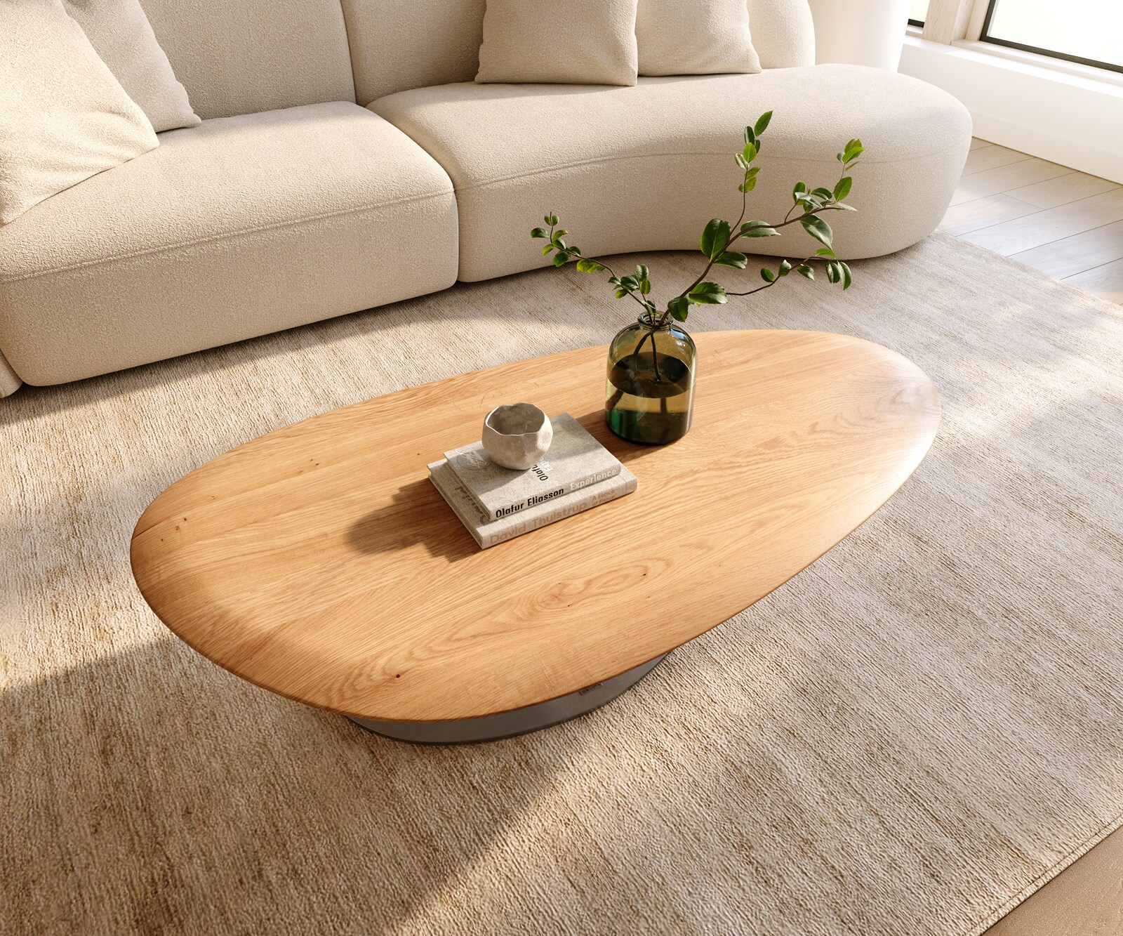 Масичка за кафе Edge Oval 140x75 cm естествен дъб кръгъл ръб Vibany матирана неръждаема стомана 3