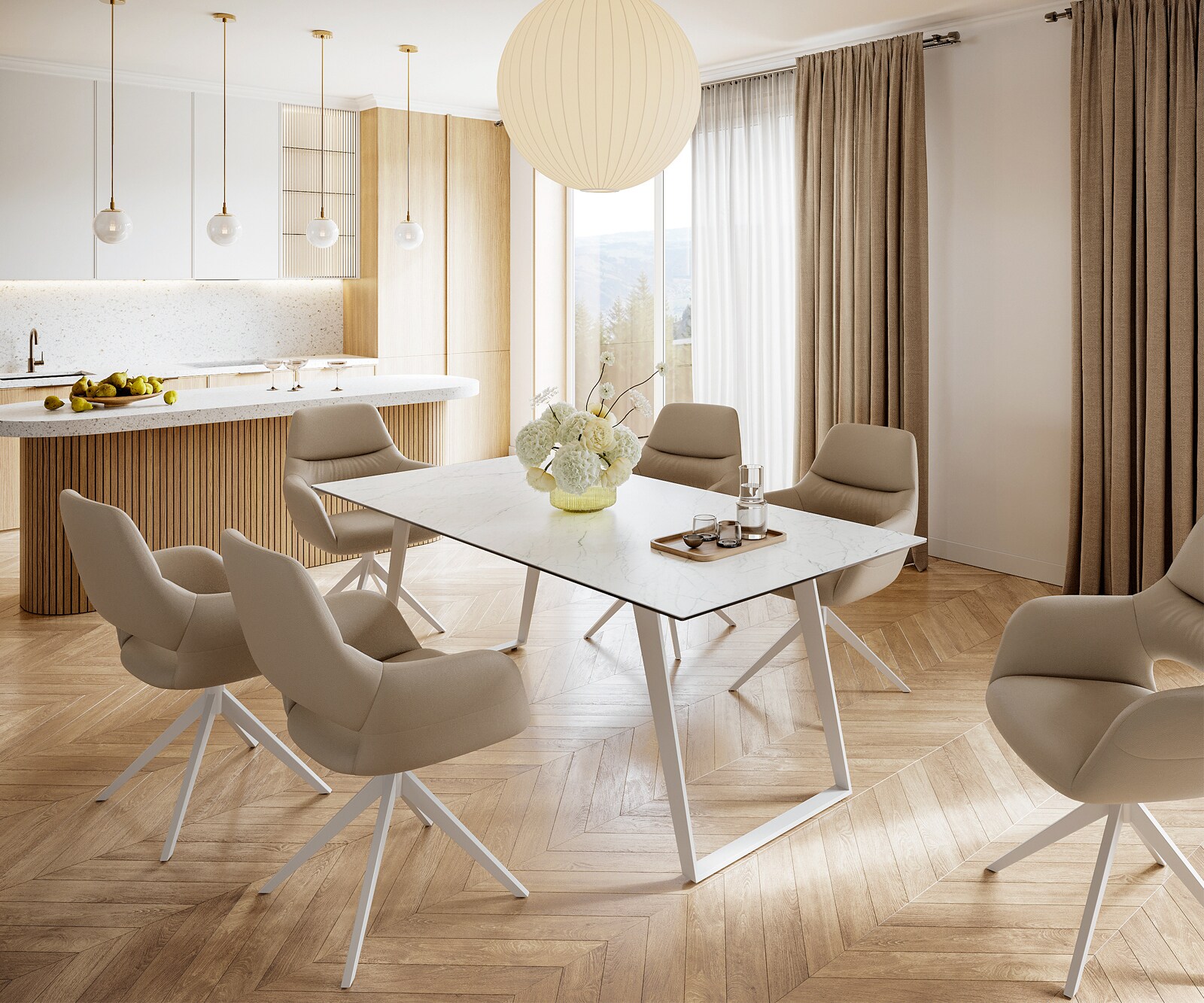 Трапезна маса Edge 200x100 см, керамика Laminam „®“, Statuarietto бяло, метал, наклонена бяла 6