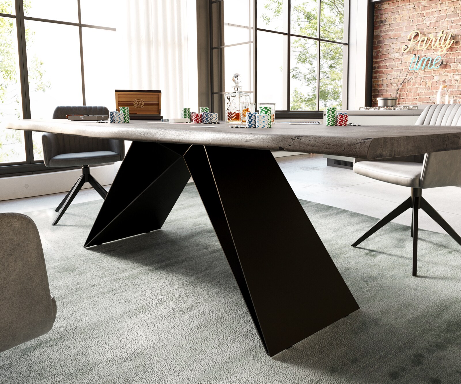 Маса 260x100 Акация Платинен цвят V-Рамка плоска стомана Черен Edge 4