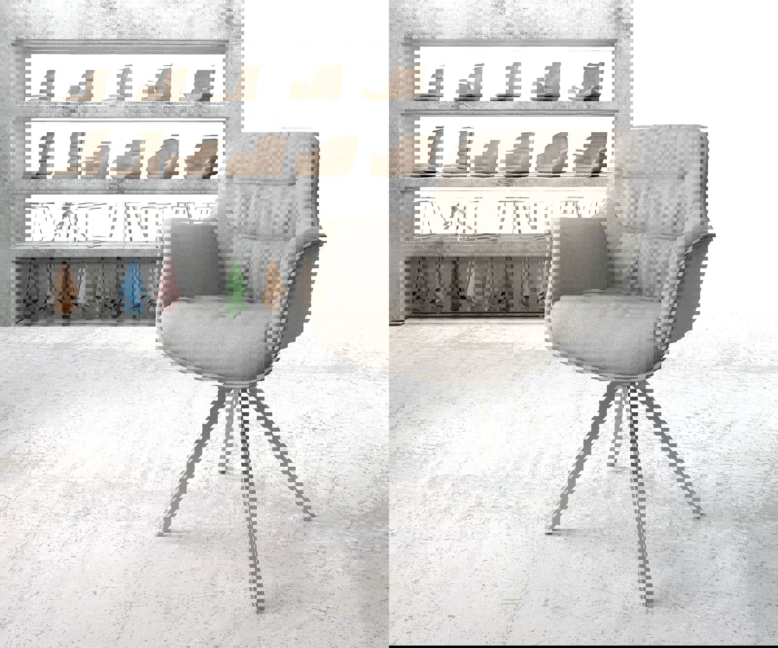 Врътящ се стол Ивици СветлоСив Конус крак  Неръждаема стомана 180° въртящ се Kaira-Flex