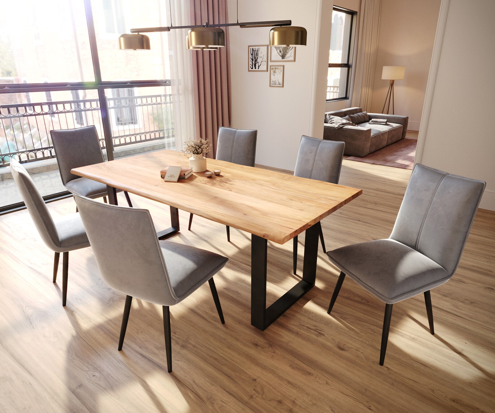 Трапезен стол Кадифе Сив 4 крака конични Черен  Покет пружина Lelio-Flex 3