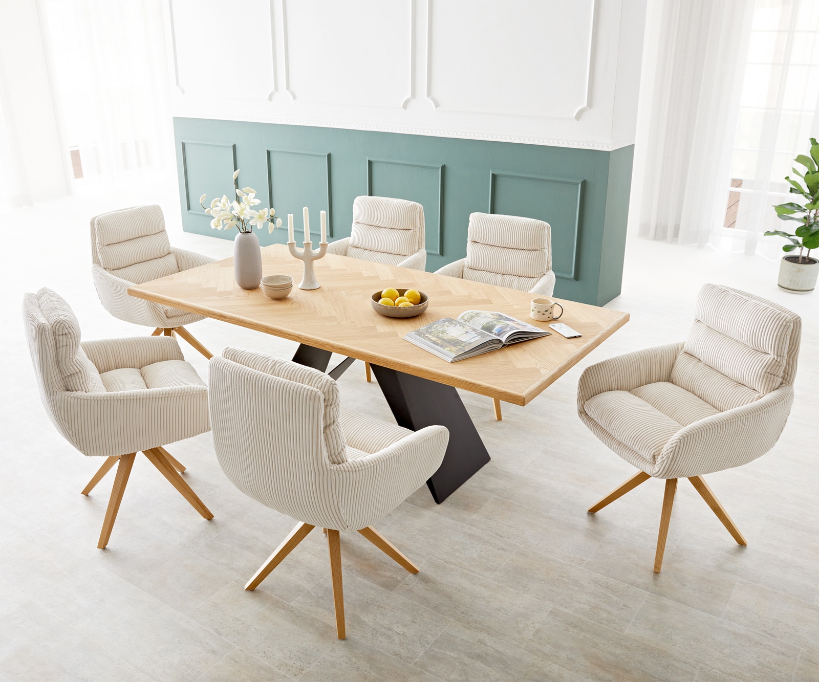 Врътящ се стол с подлакътници Корд Бежов Дървена рамка  180° въртящ се Abelia-Flex 3 Врътящ се стол с подлакътници Корд Бежов Дървена рамка  180° въртящ се Abelia-Flex 3