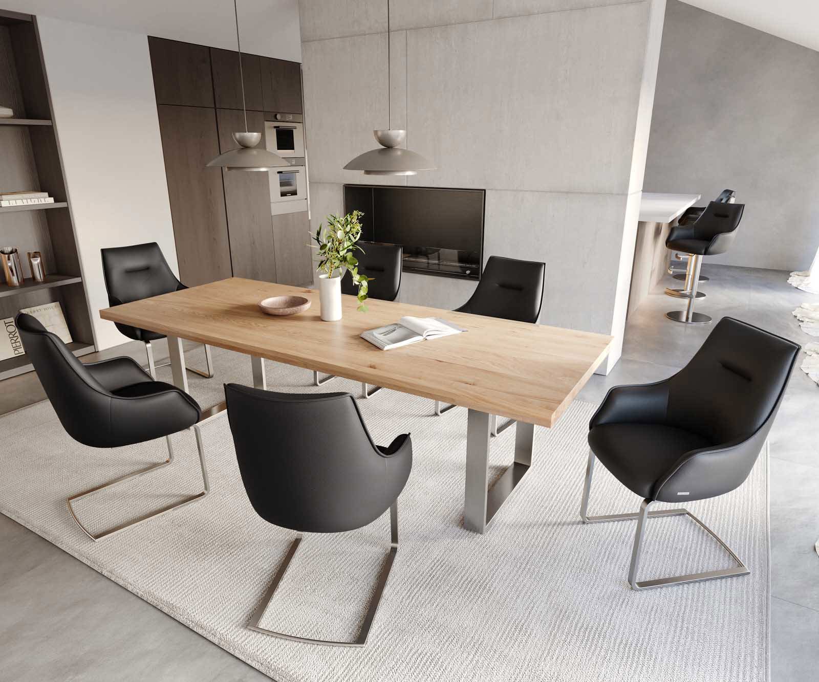 Люлеещ стол с подлакътници Естествена кожа Черен Конзолен крак плосък Неръждаема стомана Покет пружина Alja-Flex 4 Люлеещ стол с подлакътници Естествена кожа Черен Конзолен крак плосък Неръждаема стомана Покет пружина Alja-Flex 4