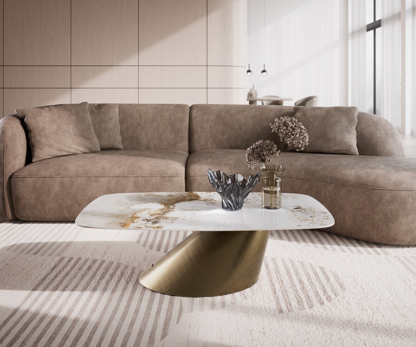 Масичка за кафе Edge Boot 120x70 cm керамика Minas Melange Conis Metallic Gold 1