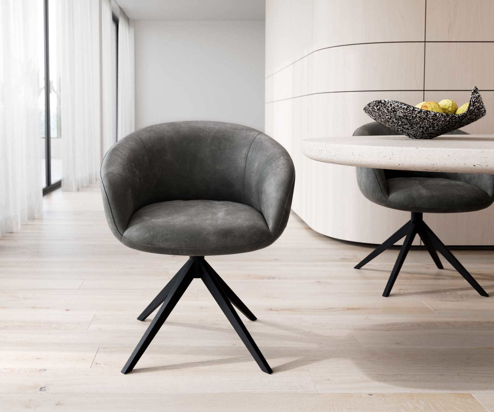 Врътящ се стол с подлакътници Антрацит Винтидж Конус крак плосък Черен 360° въртящ се Покет пружина Vinka-Flex 1 Врътящ се стол с подлакътници Антрацит Винтидж Конус крак плосък Черен 360° въртящ се Покет пружина Vinka-Flex 1