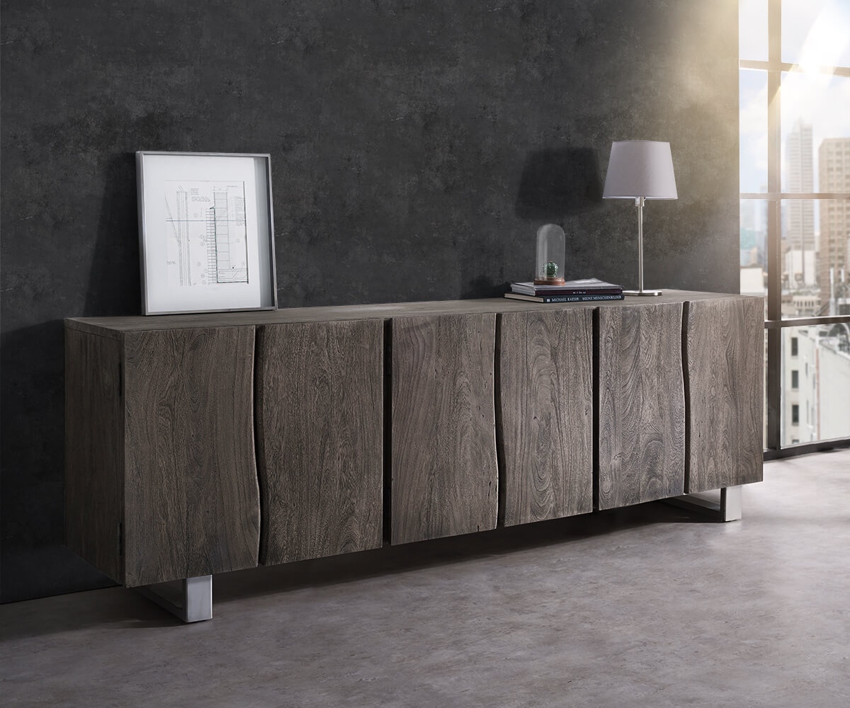 Комод Live-Edge 220 cm 6 врати дървен ръб 	