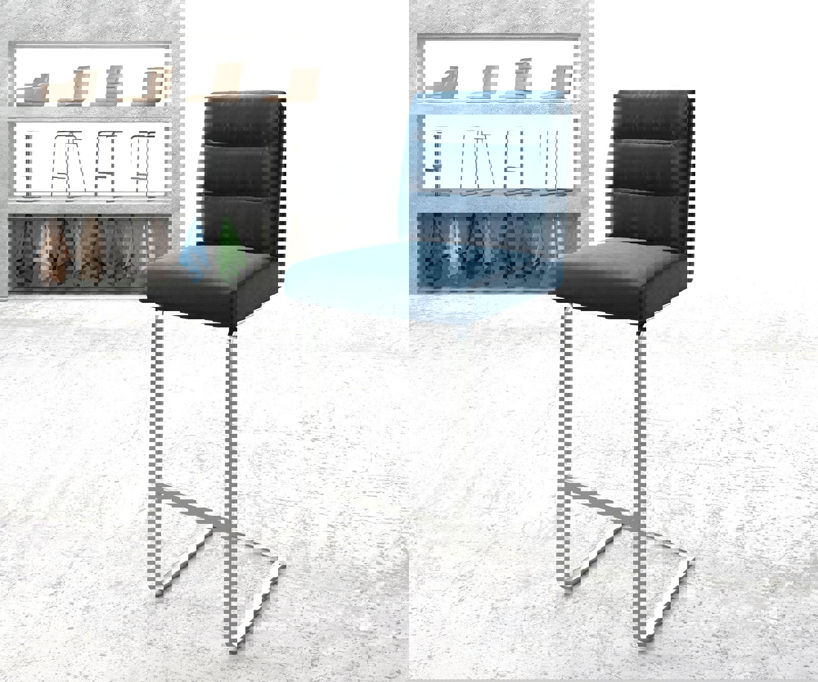 Бар стол Кадифе Син Конзолен крак плосък Неръждаема стомана Pela-Flex 1