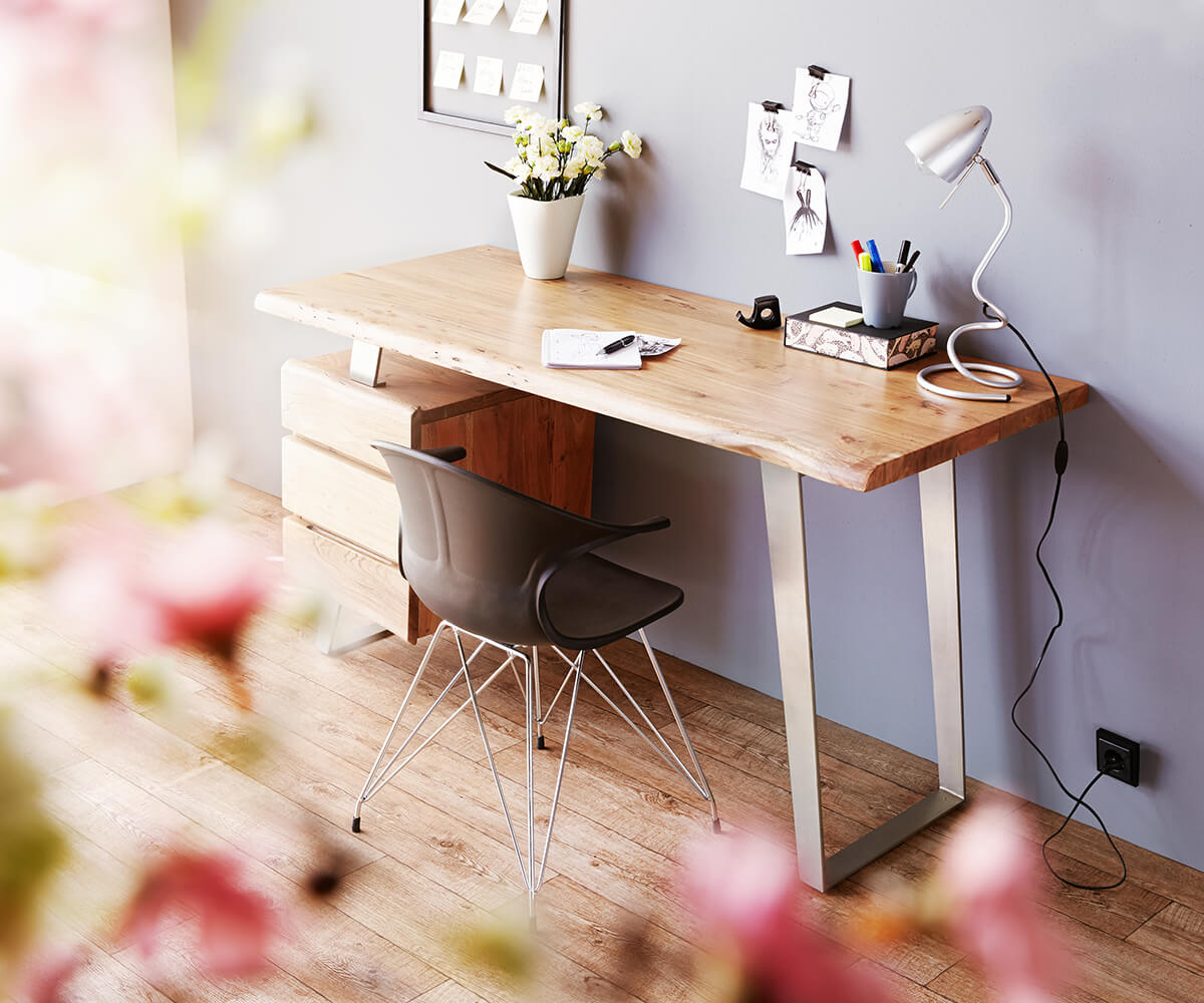 Бюро Live-Edge 150x60 cm естествена акация 3 чекмеджета 1