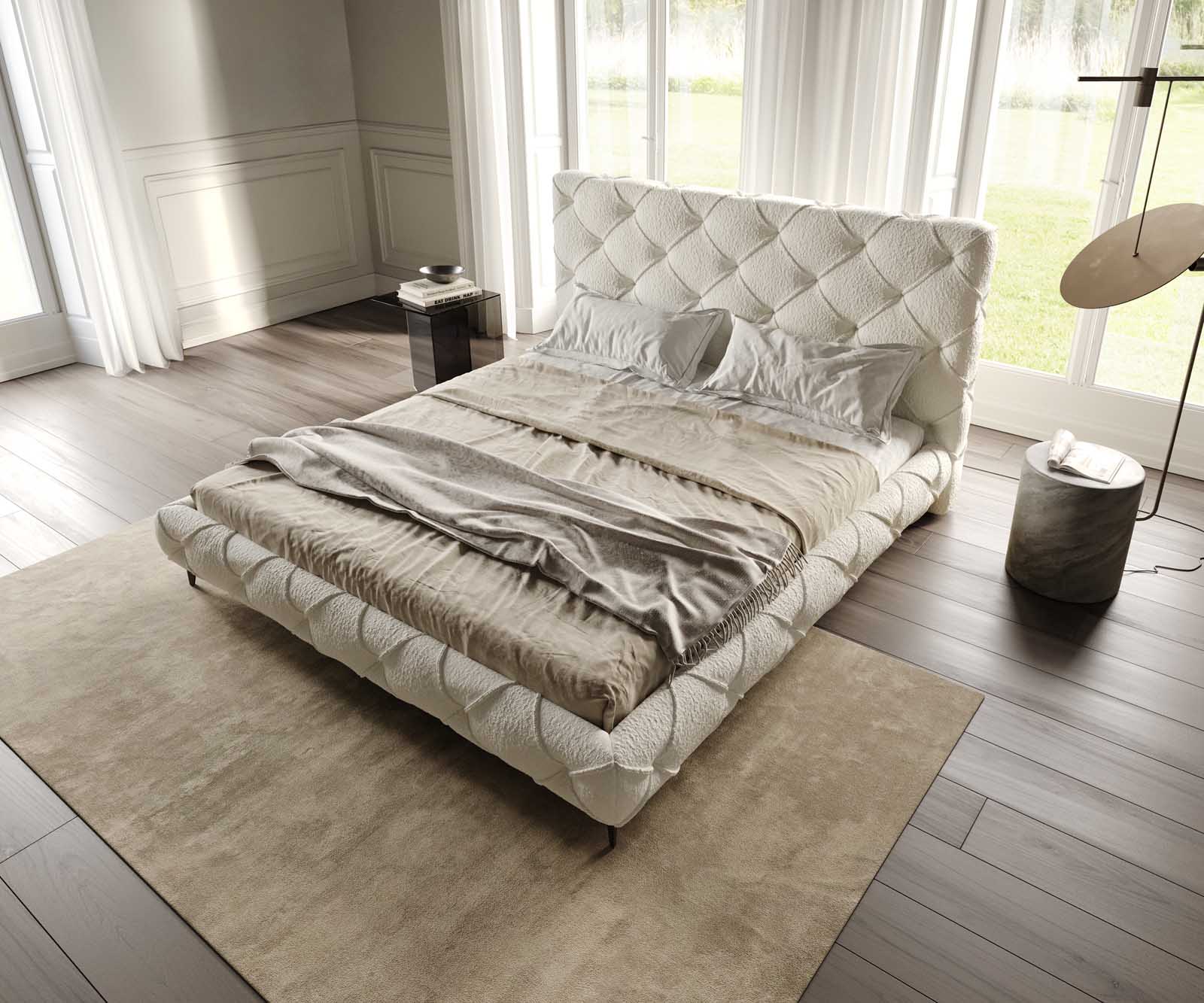 Тапицирано легло Nayara 180x200 cm bouclé кремаво-бяло 3 Тапицирано легло Nayara 180x200 cm bouclé кремаво-бяло 3