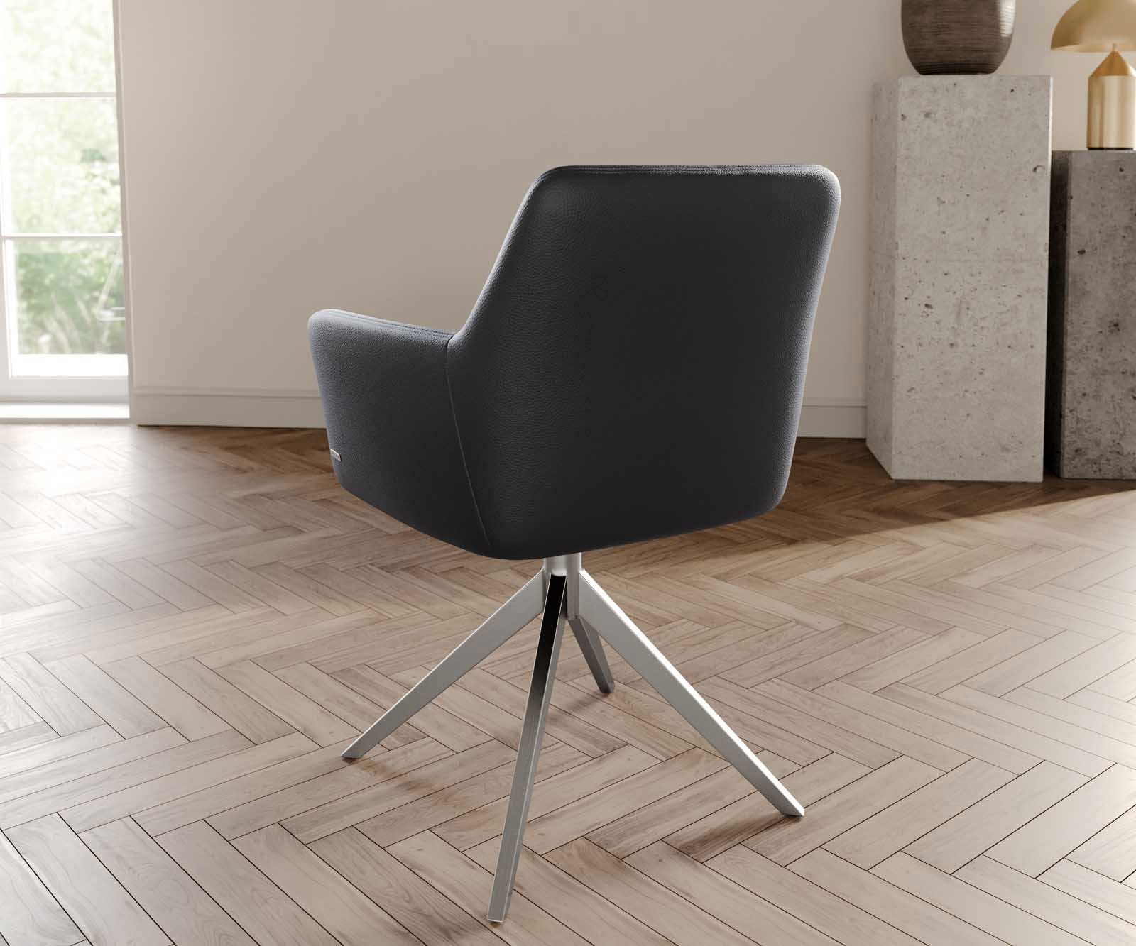 Врътящ се стол с подлакътници Естествена кожа Черен Конус крак плосък Неръждаема стомана 360° въртящ се Покет пружина Xana-Flex 3 Врътящ се стол с подлакътници Естествена кожа Черен Конус крак плосък Неръждаема стомана 360° въртящ се Покет пружина Xana-Flex 3