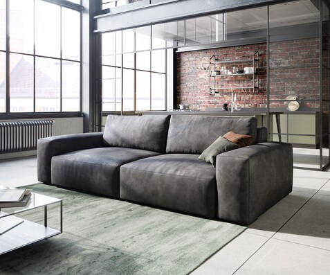 Голям диван Lanzo L 230x95 см Имитация на кожа Винтидж Антрацит 