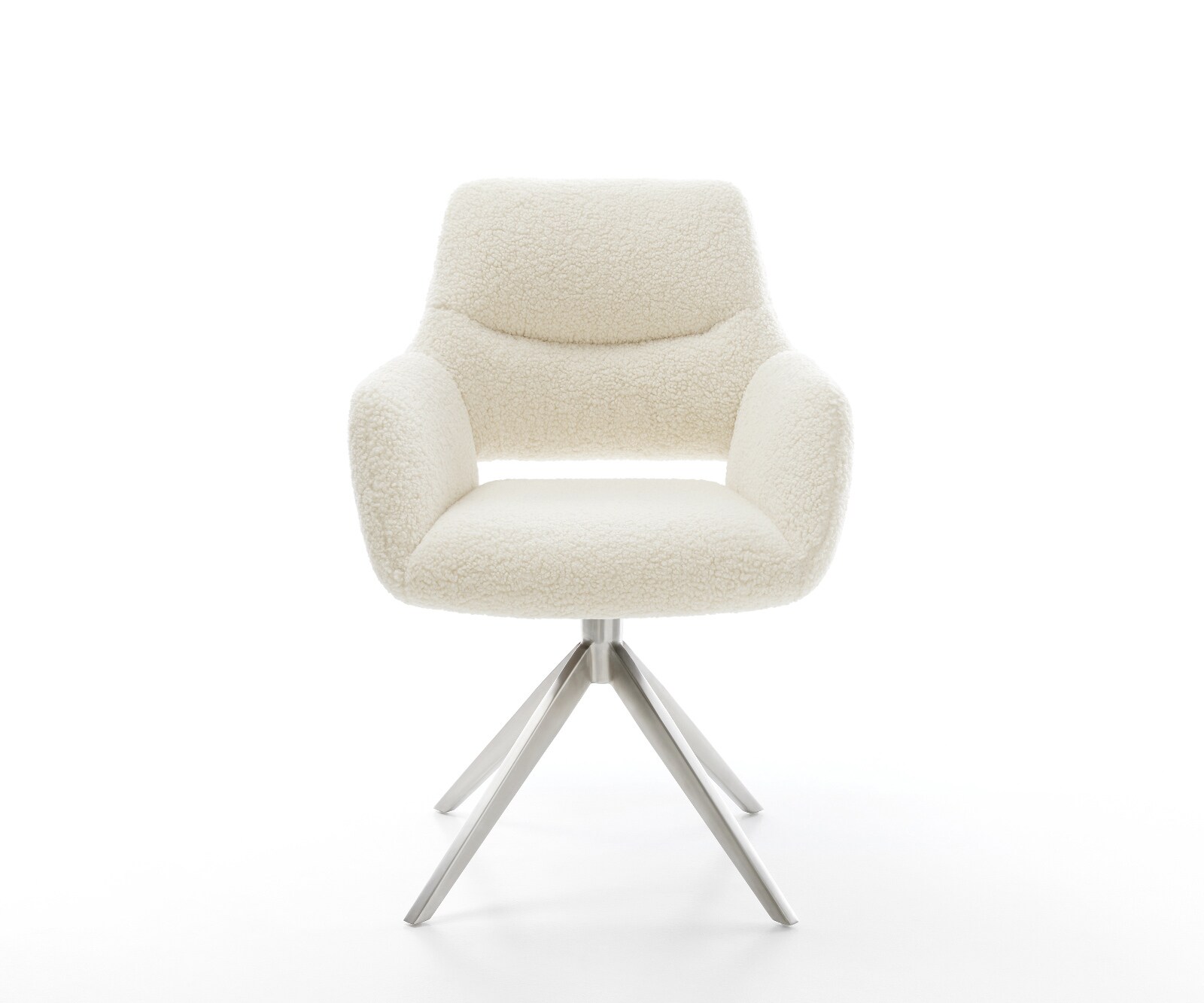 Въртящ се стол Yago-Flex с подлакътници, teddy плат Бежов, Кръстосана рамка широка, Неръждаема стомана, 360° въртене, Люлееща се функция, Ядро от джобни пружини 2