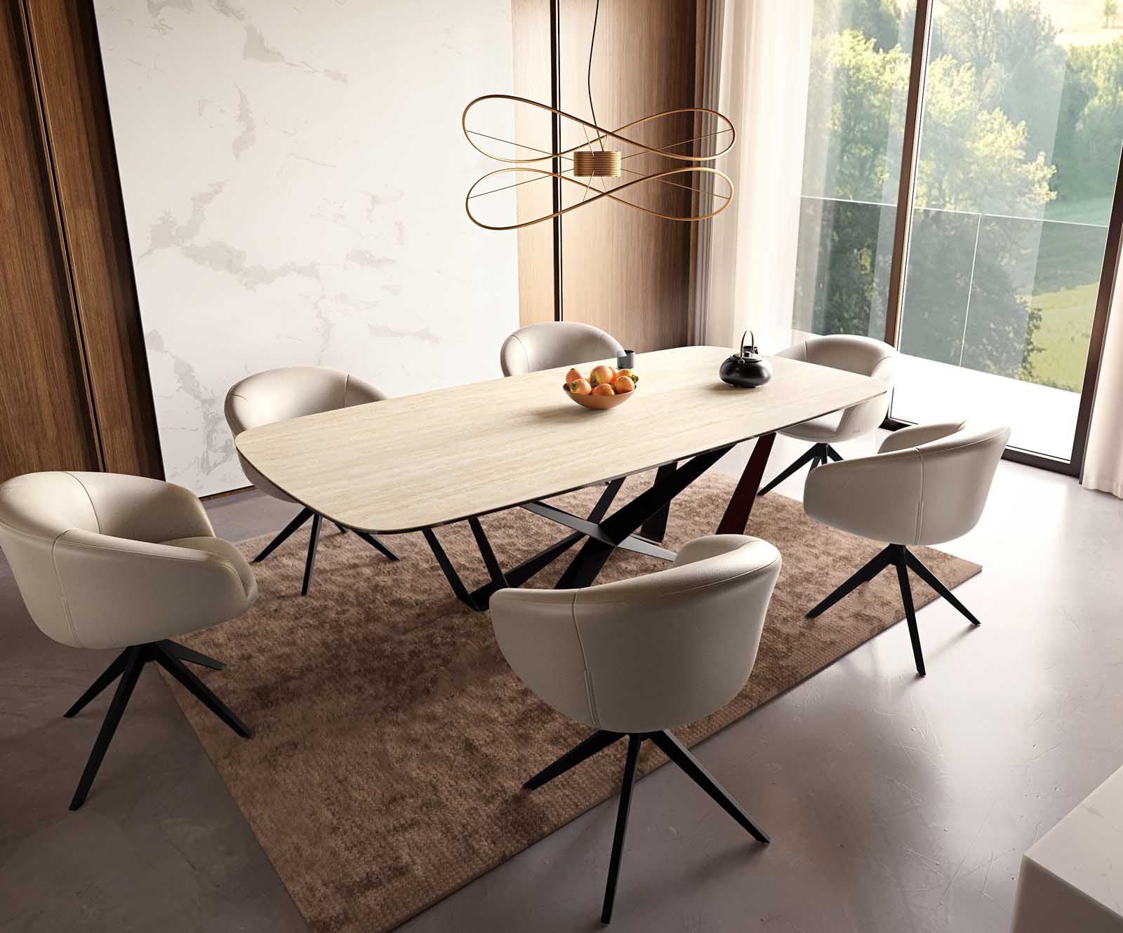 Маса Boot 240x120 Keramik Travertin Натурал Spider плоска стомана Черен Edge 8