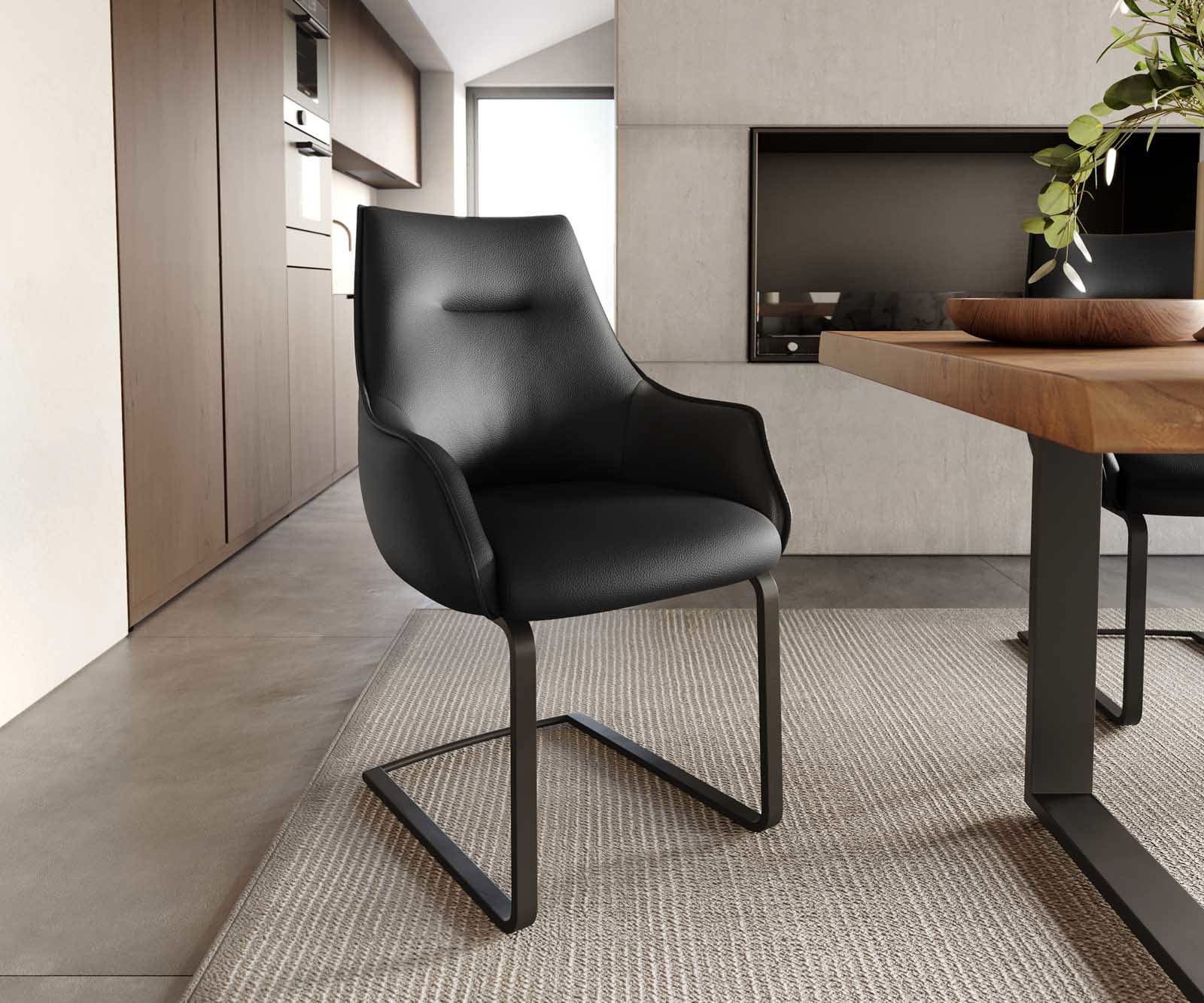 Люлеещ стол с подлакътници Естествена кожа Черен Конзолен крак плосък Черен Покет пружина Alja-Flex Люлеещ стол с подлакътници Естествена кожа Черен Конзолен крак плосък Черен Покет пружина Alja-Flex