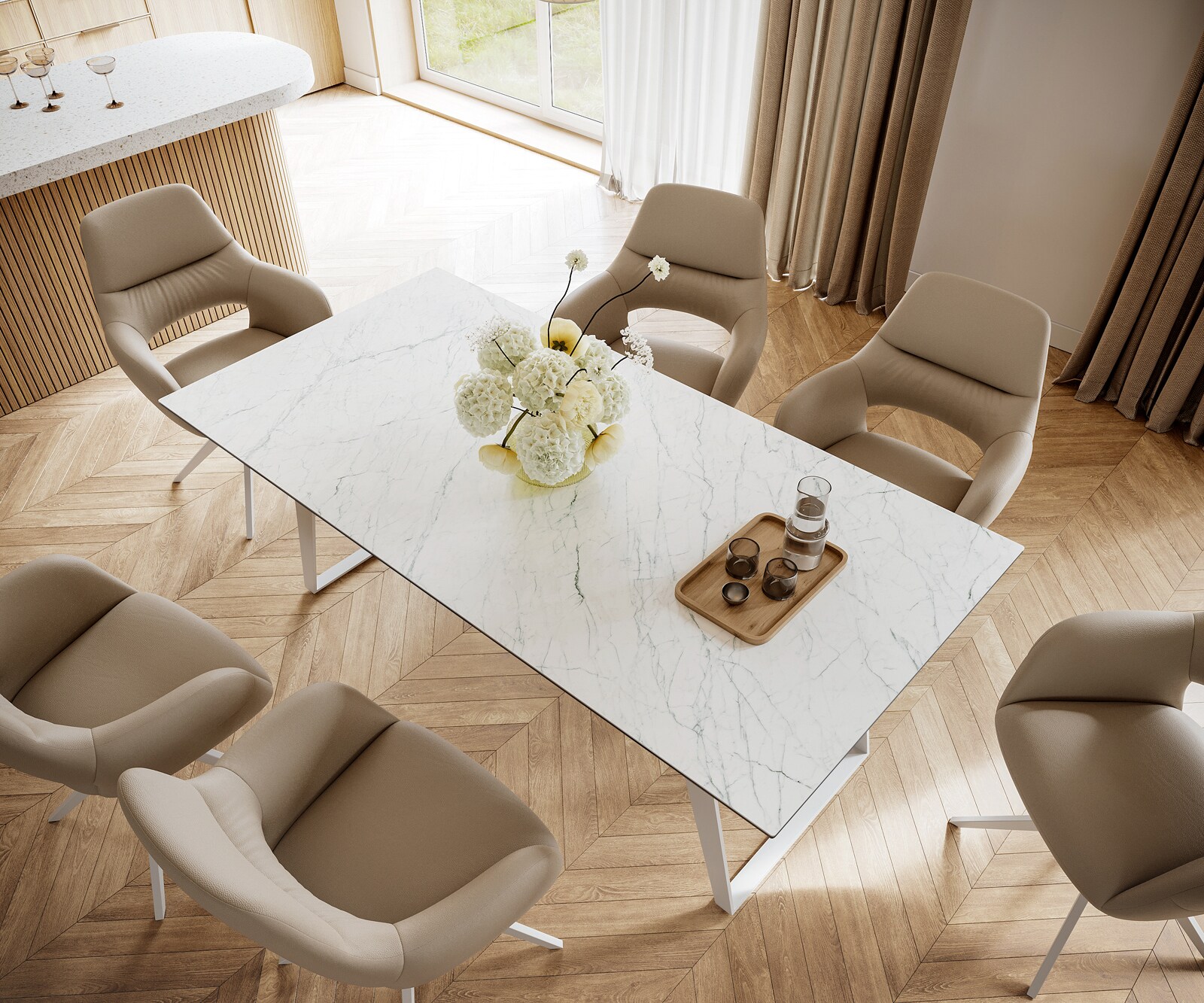 Трапезна маса Edge 200x100 см, керамика Laminam „®“, Statuarietto бяло, метал, наклонена бяла 4