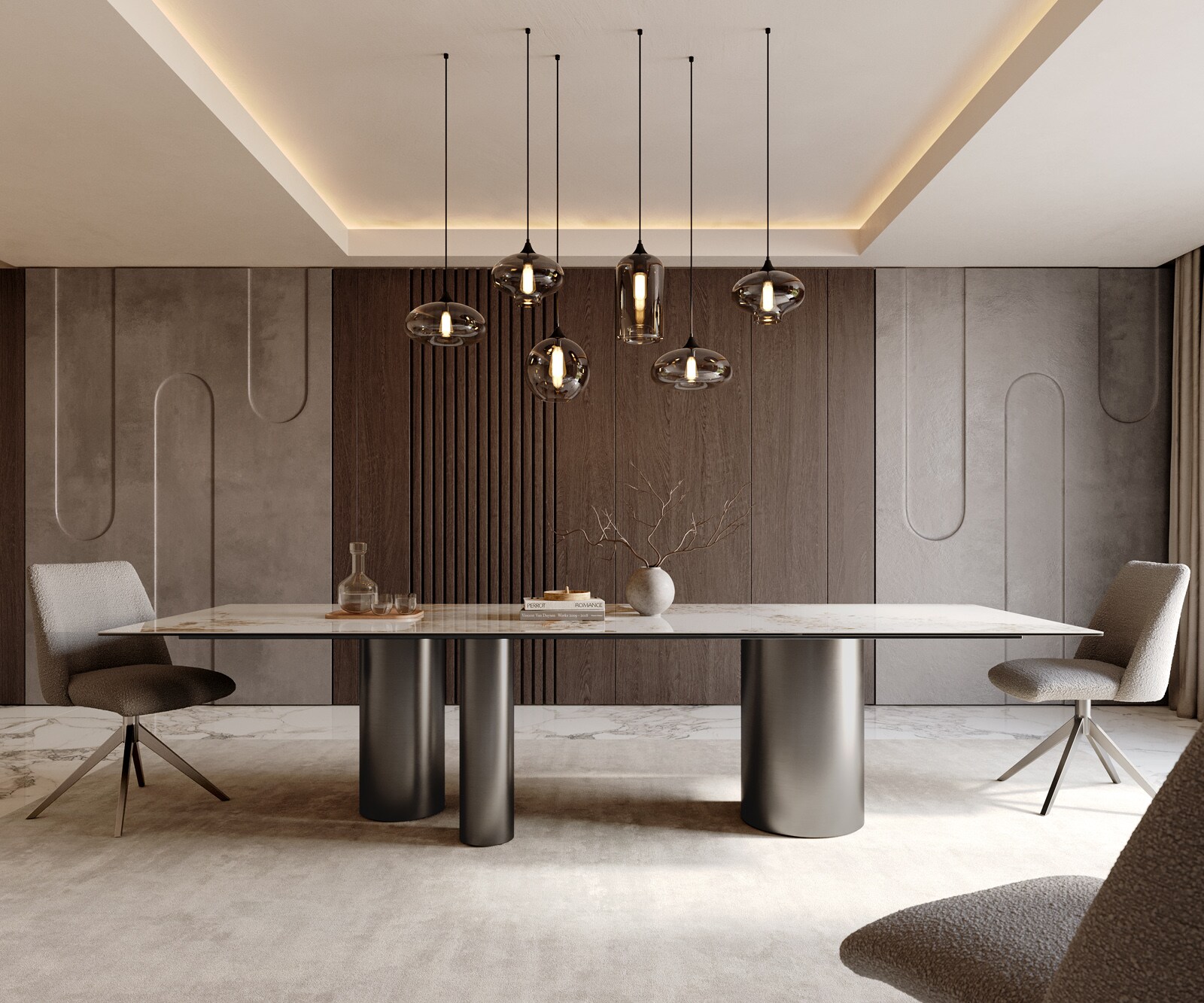 Трапезна маса Edge 300x100 керамика Minas Melange бяло-бежово Troa неръждаема стомана графит 1