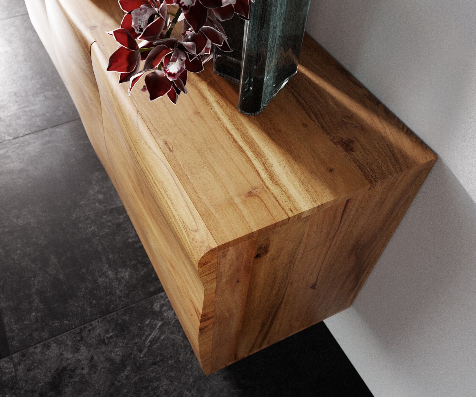 Шкаф New Live-Edge 145 cm естествена акация 3 врати основа плаващ вид метал черен 4