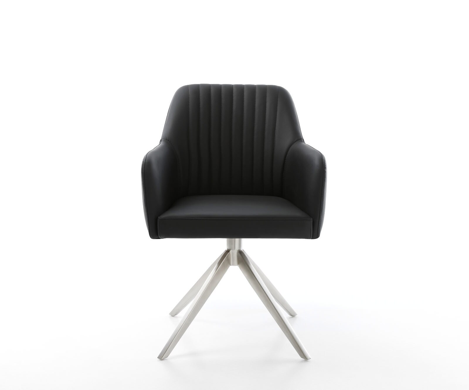 Врътящ се стол Естествена кожа Черен Конус крак плосък Неръждаема стомана 360° въртящ се Greg-Flex 2